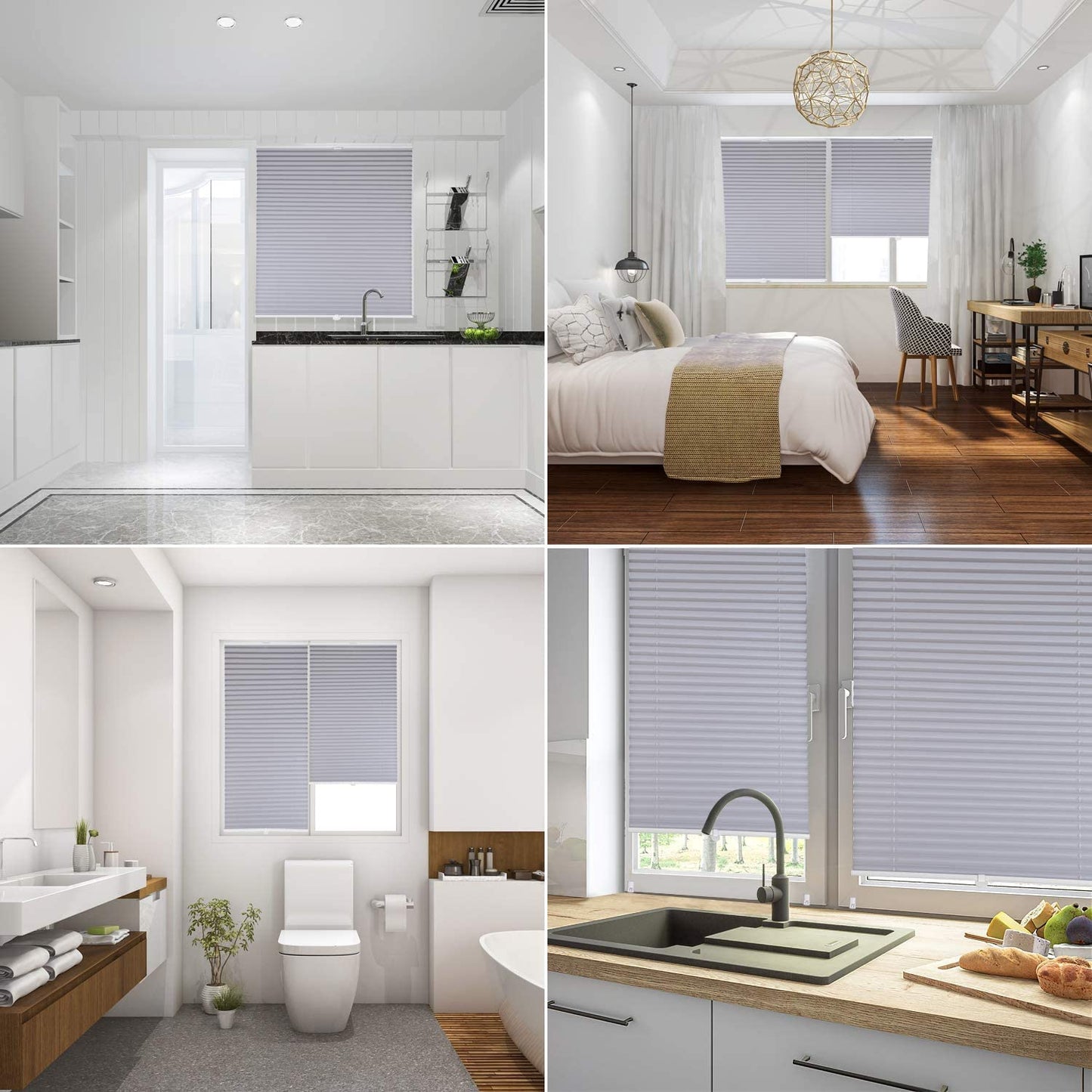 Sekey pleated blinds without drilling, window pleated blinds Klemmfix blinds 130 cm wide, tensioned opaque sun protection window blind, 130x150cm, blue-gray - BL-1330
