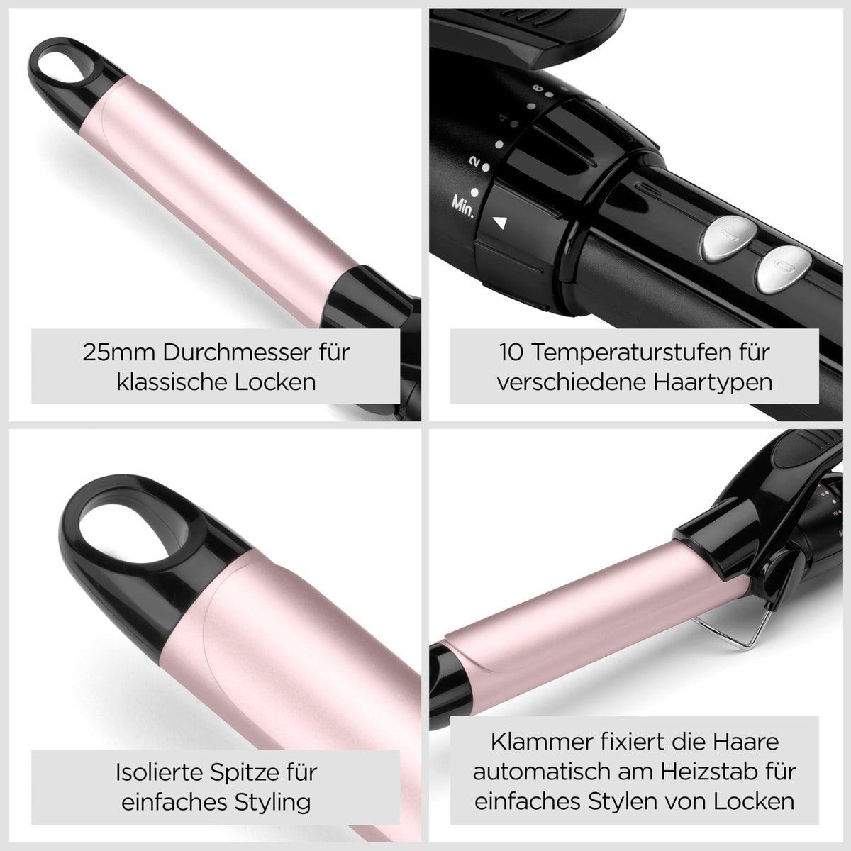 BaByliss 25mm Curling Iron – Satin Touch Coating, 10 Heat Settings, Professional Styling Tool with Integrated Stand, Black & Pink, C325E