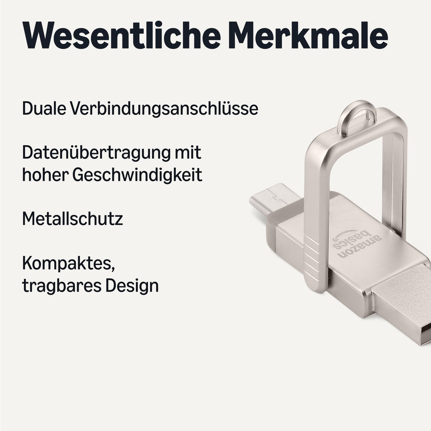 Amazon Basics USB memory stick, USB stick with two ports (USB-C and USB-A), 128GB, champagne silver - LS25USBC128G1