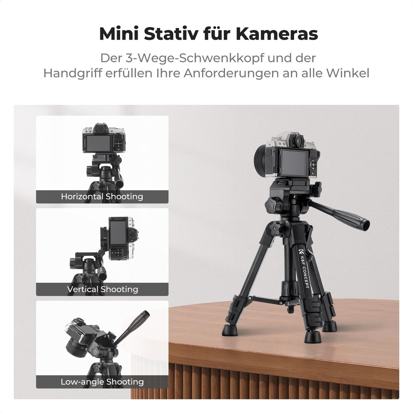 K&F CONCEPT Mini table camera tripod, S233A0 63cm camera tripod with remote control, small and portable for DSLR cameras, camcorders, smartphones, projectors and telescopes