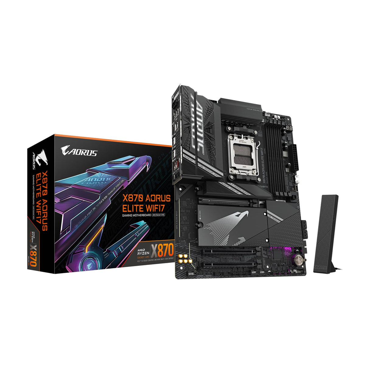 GIGABYTE X870 AORUS Elite WIFI7 Mainboard - Supports AMD Ryzen 9000 CPUs, 16+2+2 Phase VRM, up to 8000MHz DDR5 (OC), 3xPCIe 5.0 + 1xPCIe 4.0, Wi-Fi 7, 2.5GbE LAN, USB 4