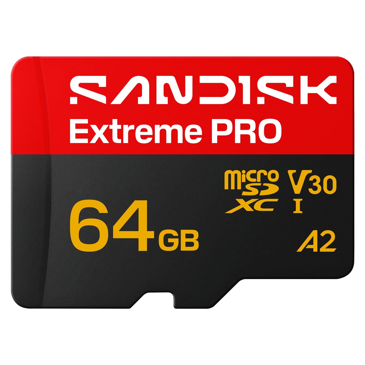 SANDISK Extreme PRO microSDXC 64GB, UHS-I card + SD adapter (up to 200 MB/s read, up to 90 MB/s write 5K, 3K, 4K UHD, C10, V30, U3, A2) - SDSQXCU-064G-GS6MA