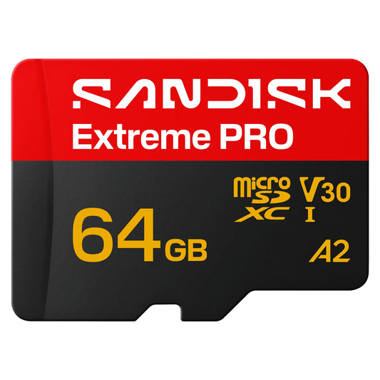 SANDISK Extreme PRO microSDXC 64GB, UHS-I card + SD adapter (up to 200 MB/s read, up to 90 MB/s write 5K, 3K, 4K UHD, C10, V30, U3, A2) - SDSQXCU-064G-GS6MA