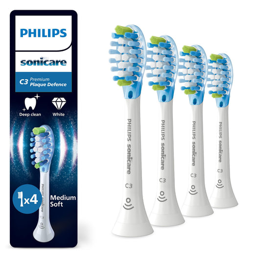 Philips Sonicare C3 Premium Plaque Defense, Original Replacement Brush Heads, White, 4-Pack, HX9044/87