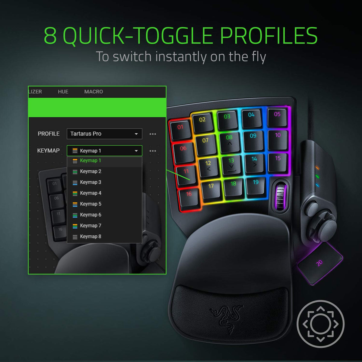 Razer Tartarus Pro - Gaming Keypad (Gamepad with analog-optical keys, 32 programmable keys, adjustable actuation point, profiles, wrist rest, Rapid Trigger) Black - RZ07-03110100-R3M1