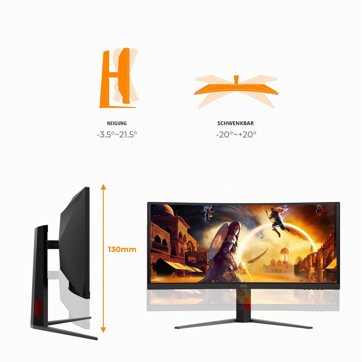 AOC CU34G4ZCA Monitor Curbat de 34 Zoll, UW-QHD, cu Hub USB, 240Hz, Panou Fast VA, 1ms GtG, Adaptive Sync, HDR400, FreeSync Premium, Reglare pe Înălțime, (3440x1440 HDMI 2X 2.1 DP 1x 1.4) Negru