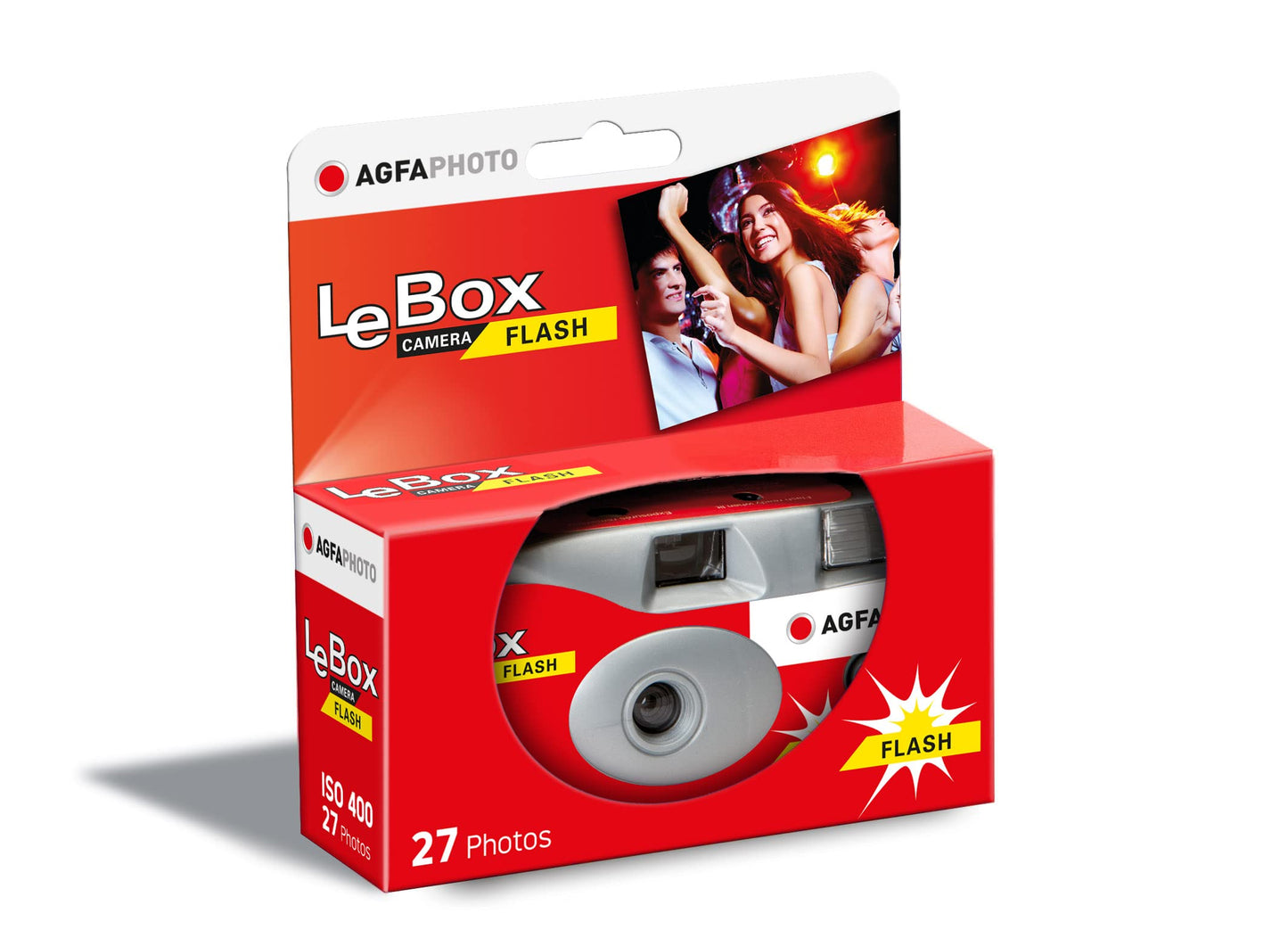 AGFA Photo 601020 LeBox Flash, disposable camera, 27 photos, optical lens 31 mm, gray and red, pack of 2 - 3760265545278