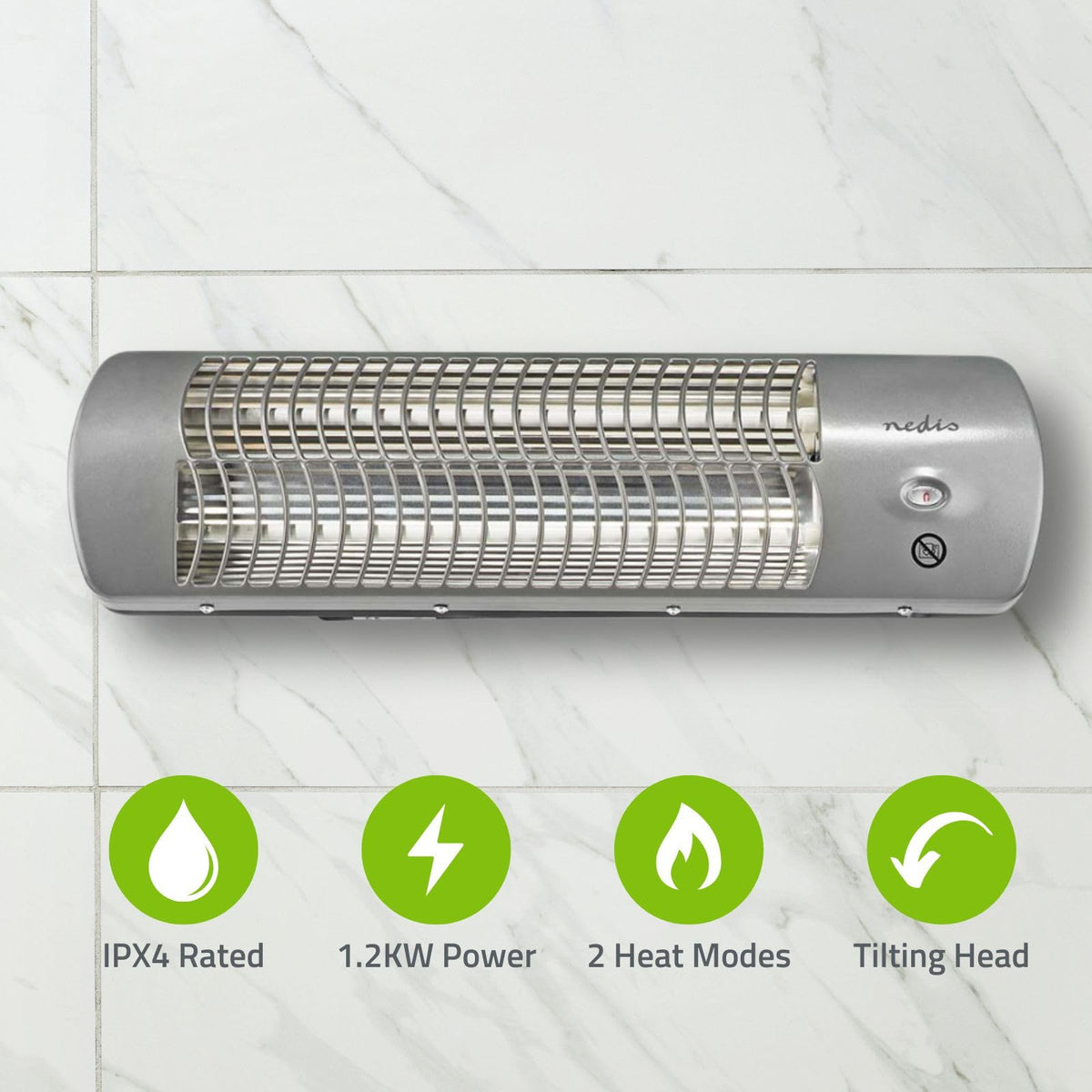 Nedis Încălzire pe perete Electric, Convector de perete, Ventilator de încălzire pe perete - 1200 W - gri - HTBA10GY