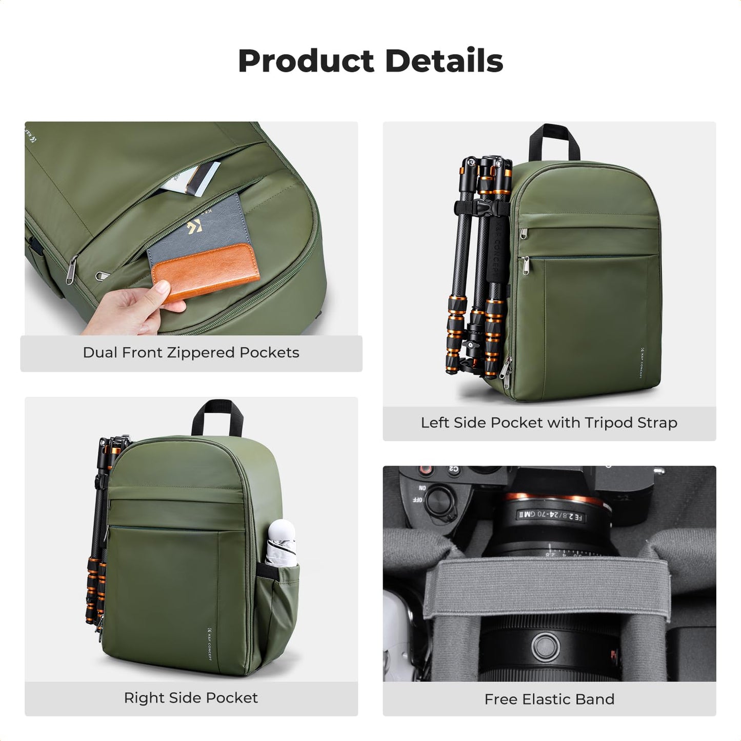 K&F CONCEPT camera backpack photo backpack compact & lightweight with rain cover - KF13.223V1