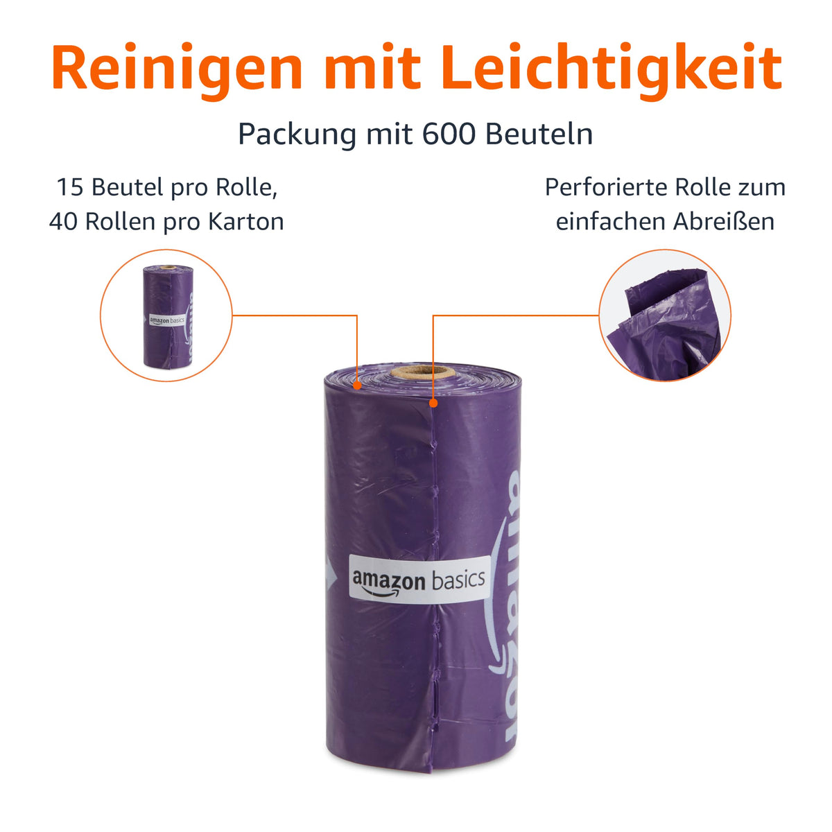 Amazon Basics Pungi pentru excremente de câine cu dispenser, Violet, 600 pungi - 100340-LA-APL
