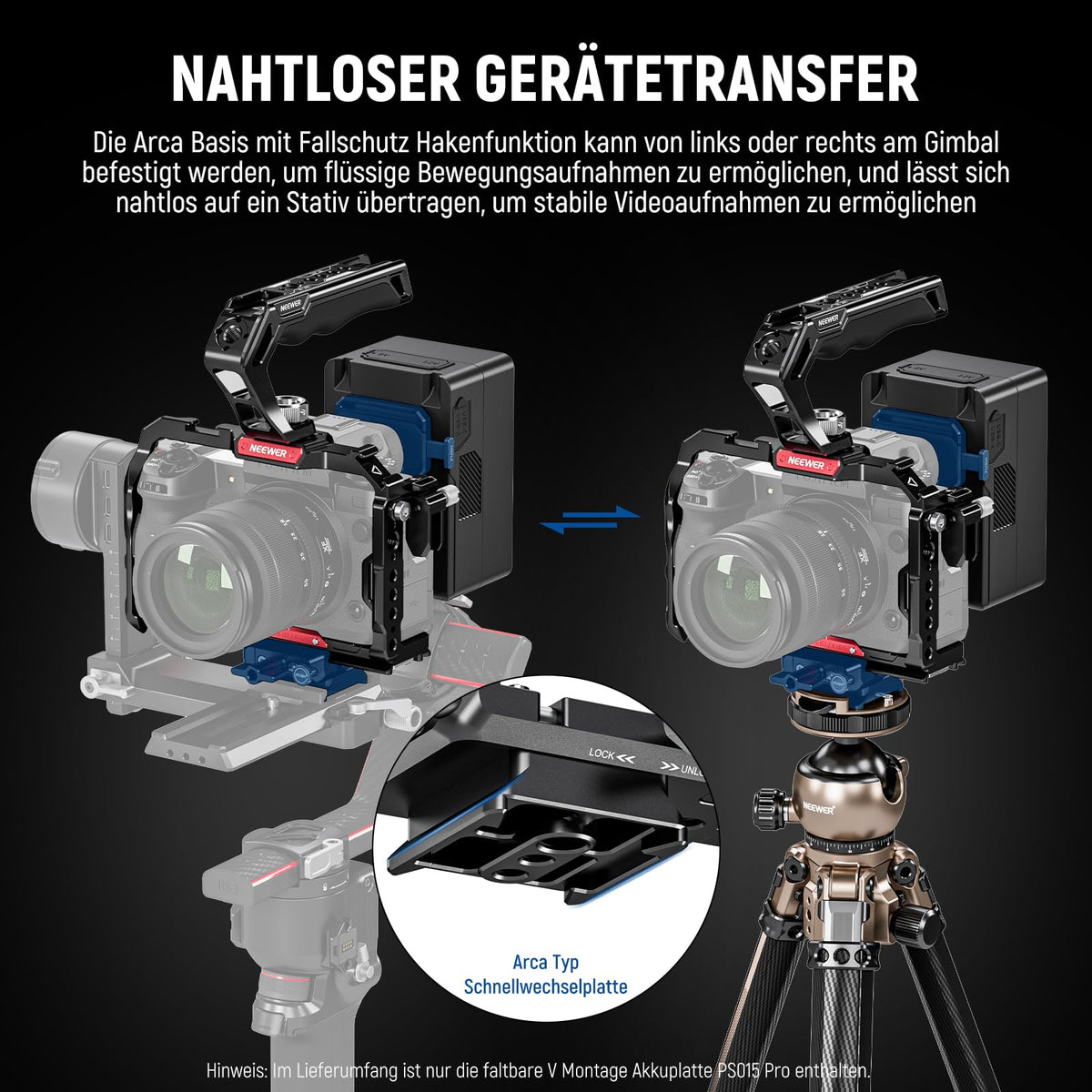 NEEWER Foldable V Mount Battery Plate with Arca Type Baseplate, PS015 PRO