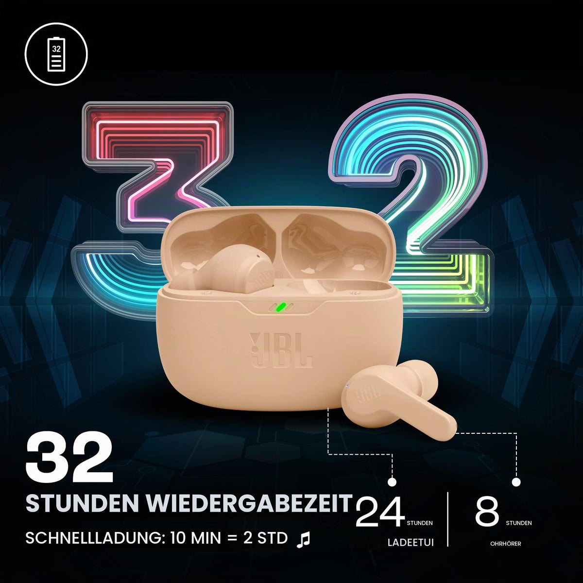 JBL Wave Beam – Wireless In-Ear Headphones with IP54 and IPX2 Water Resistance – Hands-Free Function and 32 Hours Battery Life – Beige - JBLWBEAMBEG
