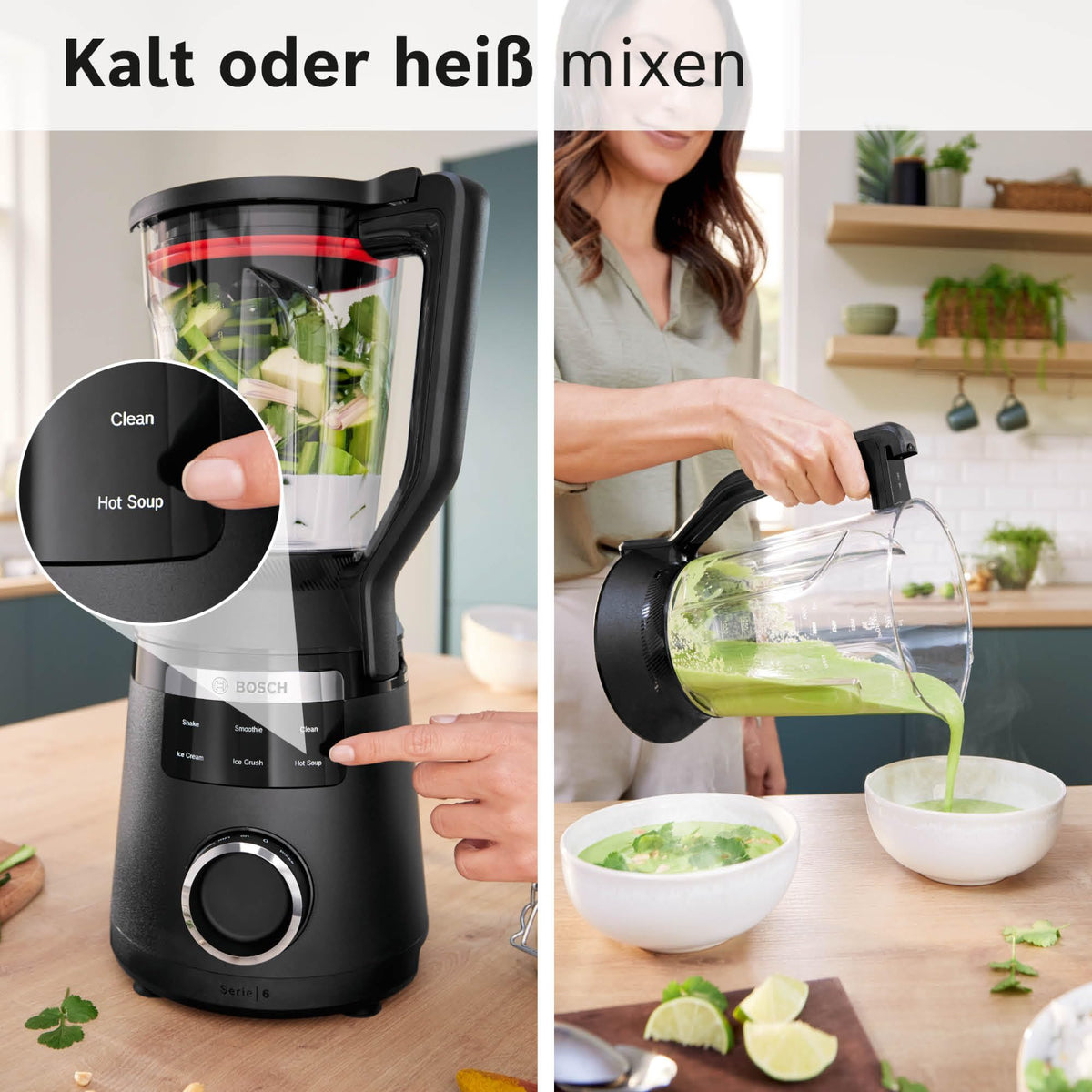 Bosch Highspeed Blender, Smoothie Maker, 45,000 RPM, 6 Programs (including hot soup & cleaning), 2 L Mixing Container, dishwasher-safe parts, Made in Europe, 1800W, VitaPower Series 6 MMBD665B1