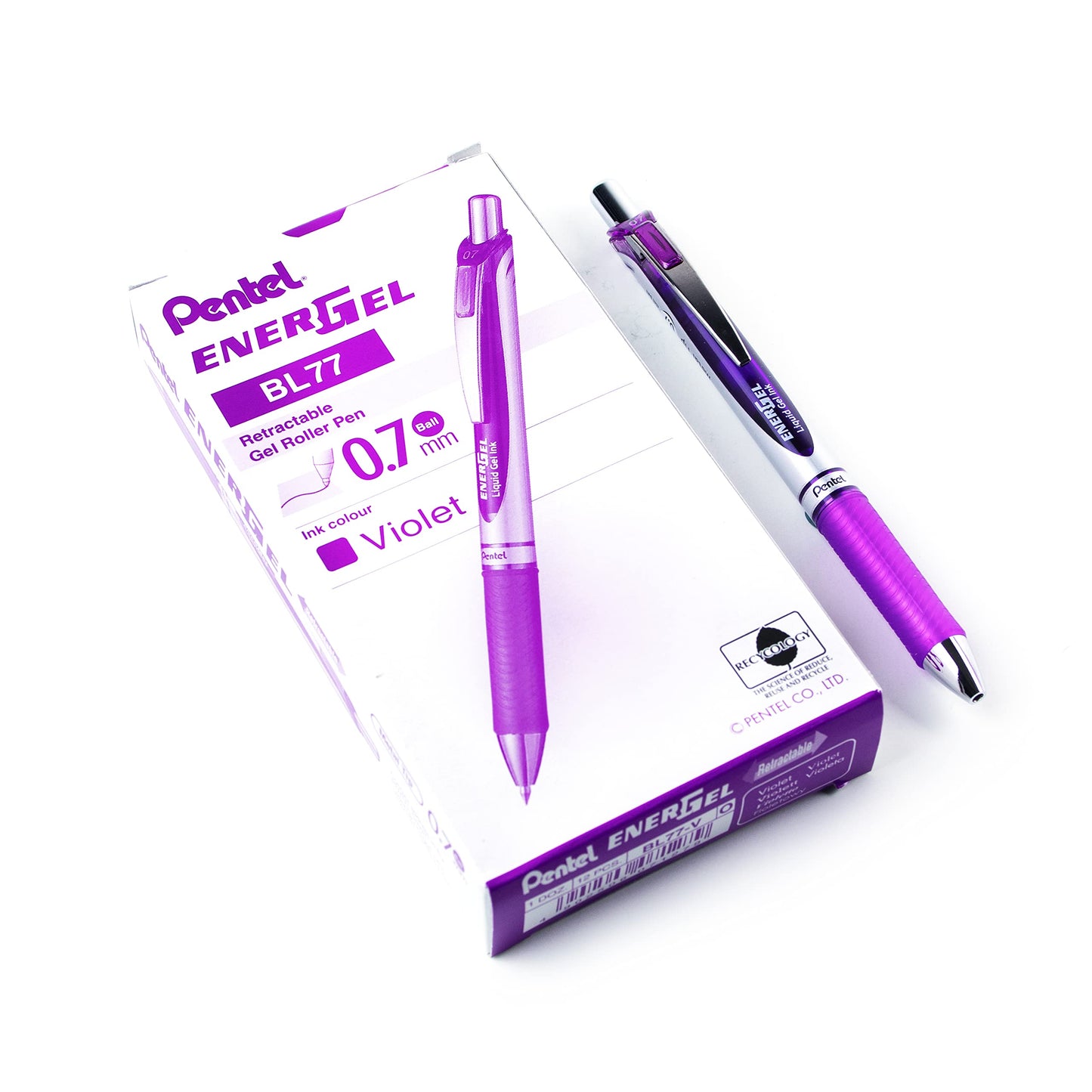 Pentel EnerGel XM BL77 Gel Pen with Push Mechanism, Purple (Pack of 12) - BL77-V