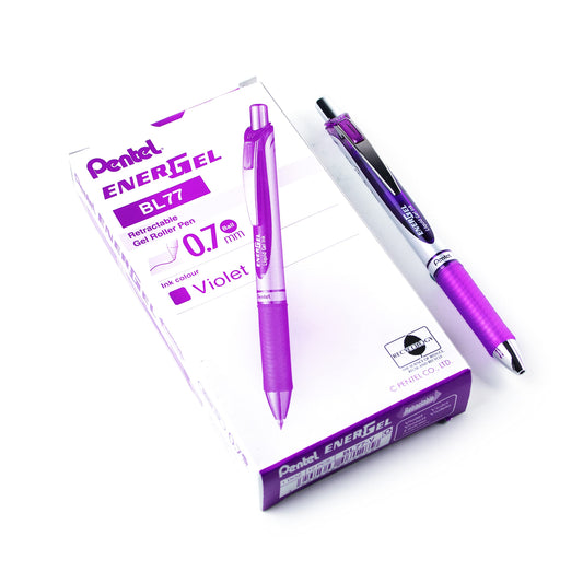 Pentel EnerGel XM BL77 Gel Pen with Push Mechanism, Purple (Pack of 12) - BL77-V