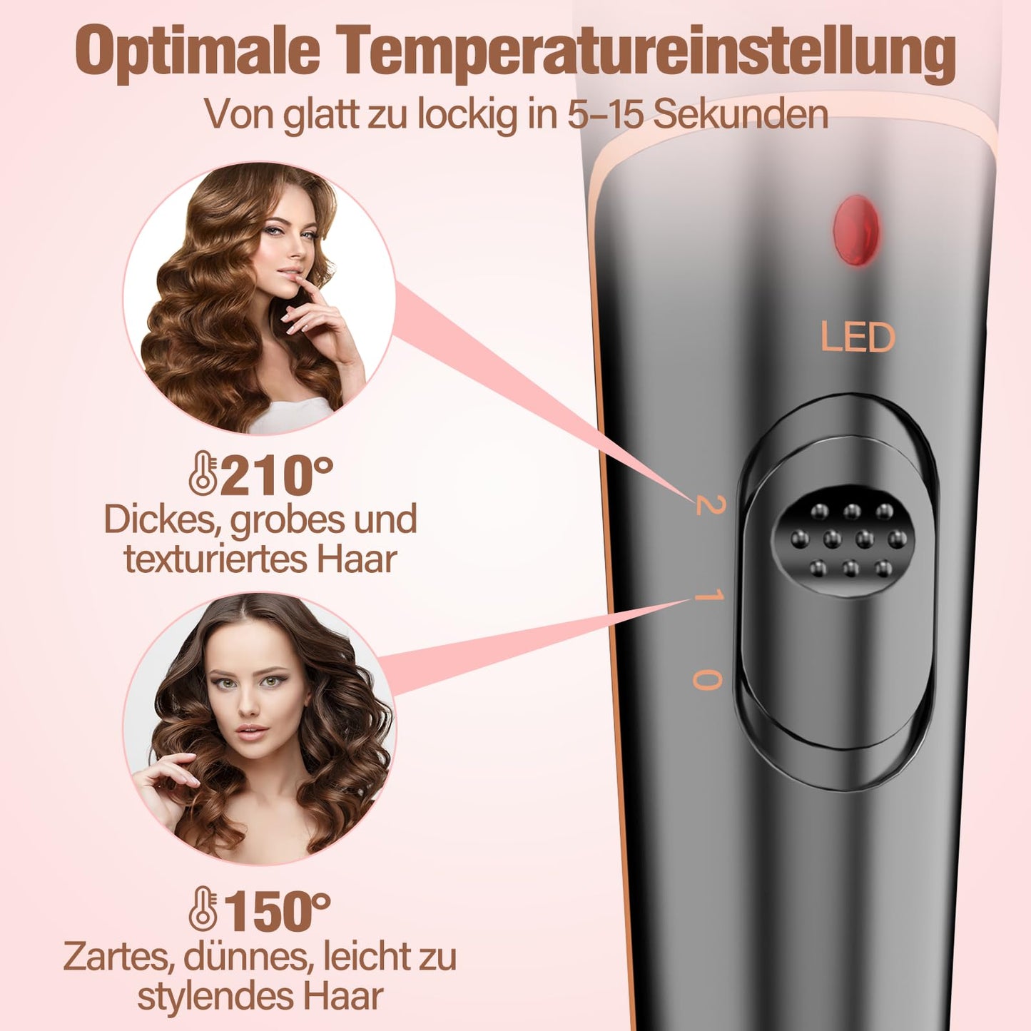 Curling irons 3 barrels for large-BESTOPE PRO curling iron set 5 in 1 curls with adjustable temperature Ceramic hair curlers with various attachments Fast heating, glove, 2 clips - BP06028-ROGEU
