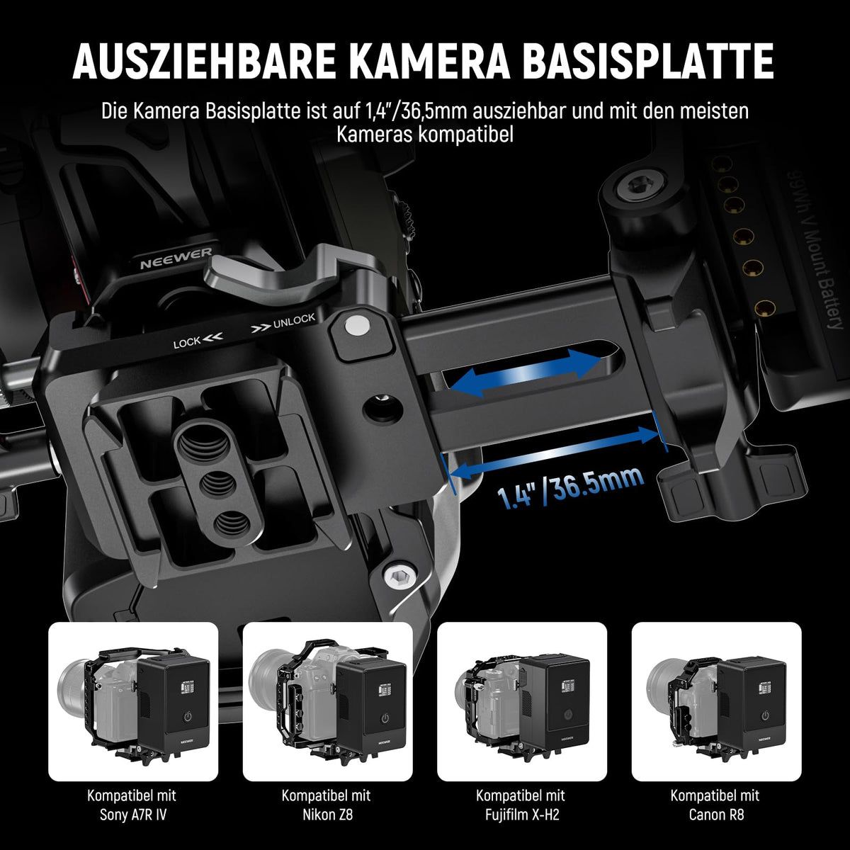 NEEWER Foldable V Mount Battery Plate with Arca Type Baseplate, PS015 PRO