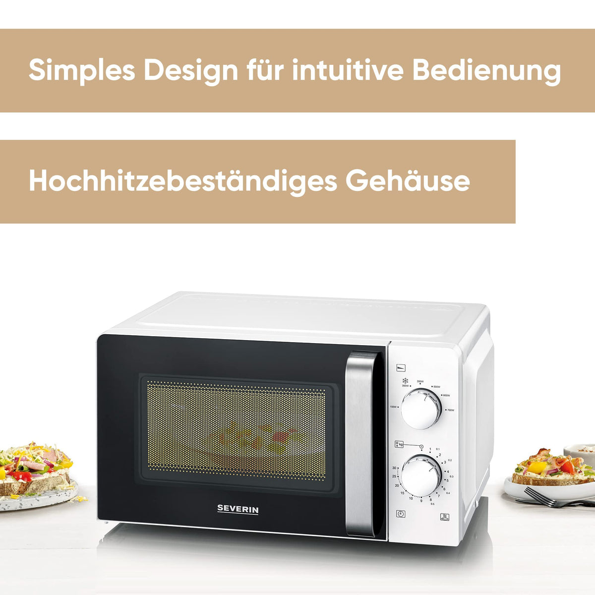 SEVERIN Solo Microwave, for defrosting and heating, microwave device with a turntable for even heat distribution, 17 L, White / Stainless Steel, MW 7885