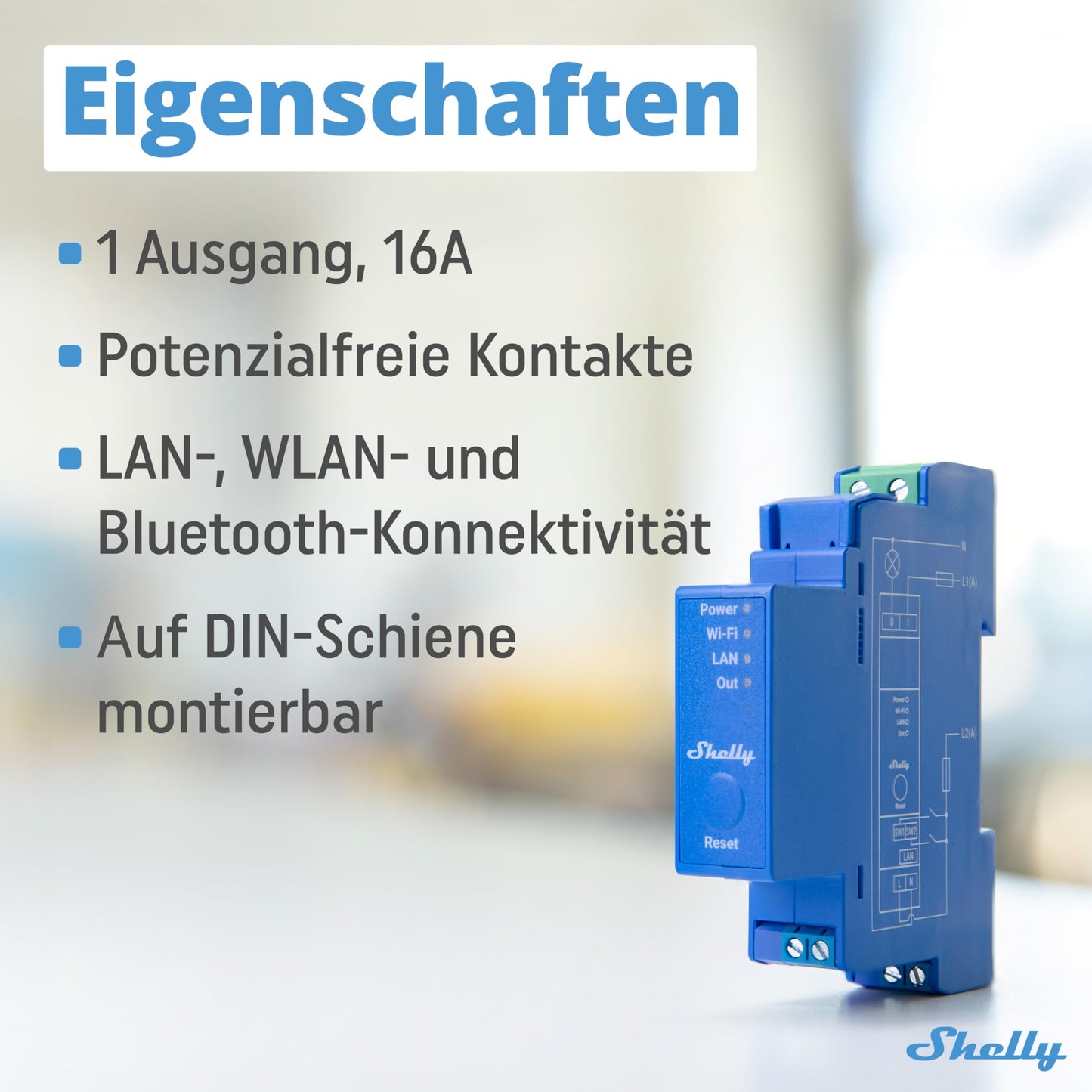Shelly Pro 1 | LAN, WLAN 1-channel DIN rail smart switch with potential-free contacts - 16A | Light switch | Alexa & Google Home | iOS Android App | No Hub Required | Home automation - 3800235268001