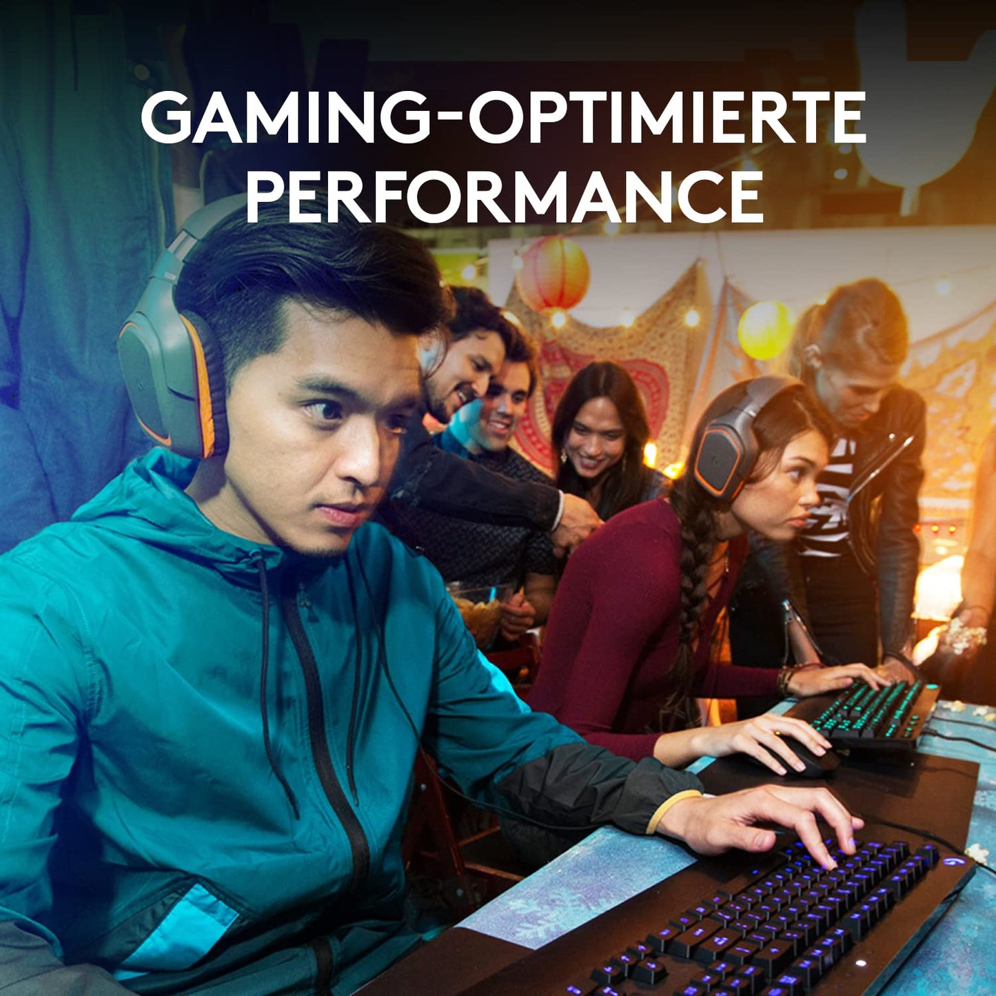 Logitech G213 Prodigy gaming keyboard, RGB lighting, programmable G-keys, multi-media controls, integrated wrist rest, splash-proof, German QWERTZ layout - black - 920-008087