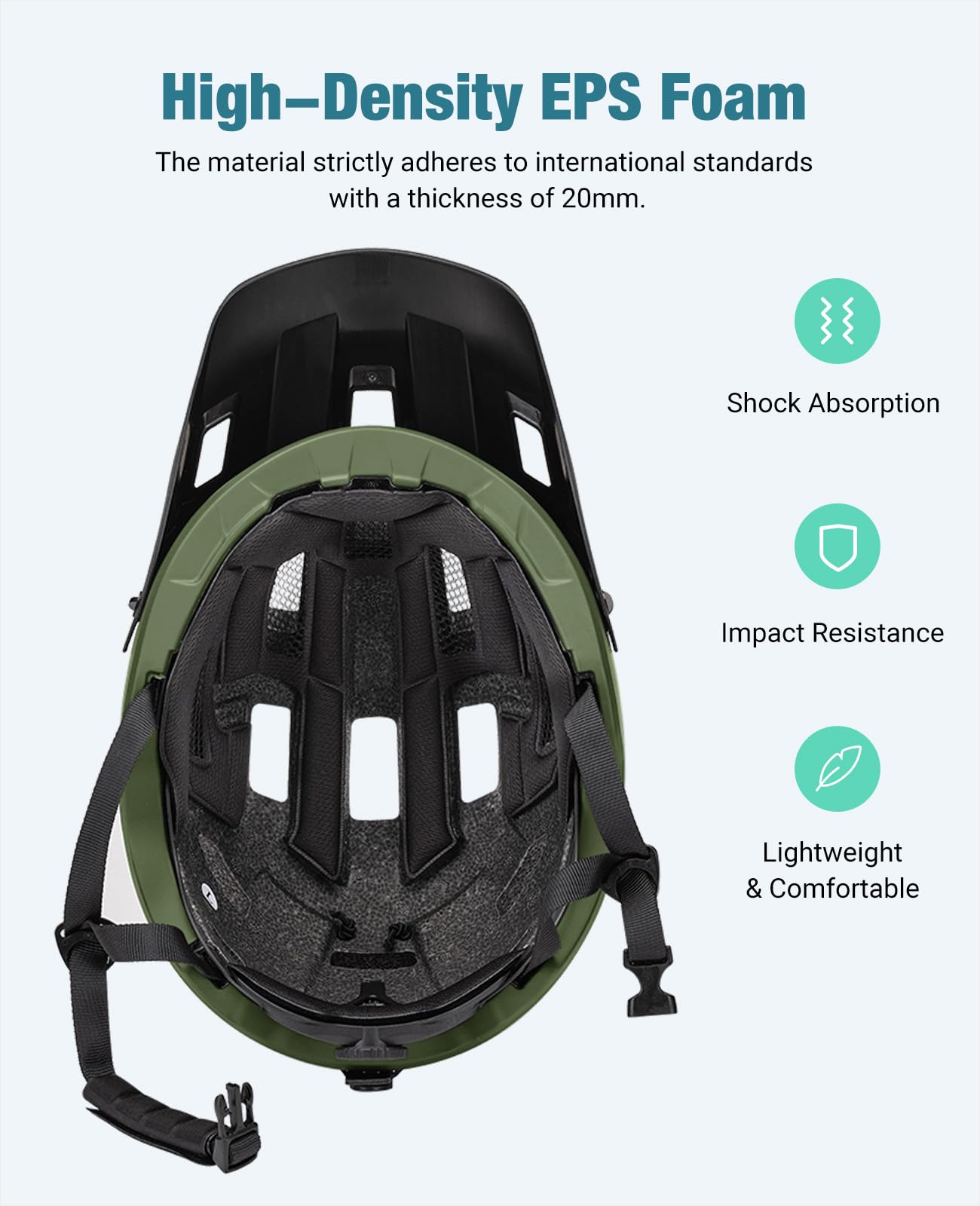 Favoto Road Bike Helmet Mountain Bike with Peak Lightweight - Double Technology Inmould MTB Helmet for Men Women Bicycle Helmet M (54-58cm) Army Green - B025