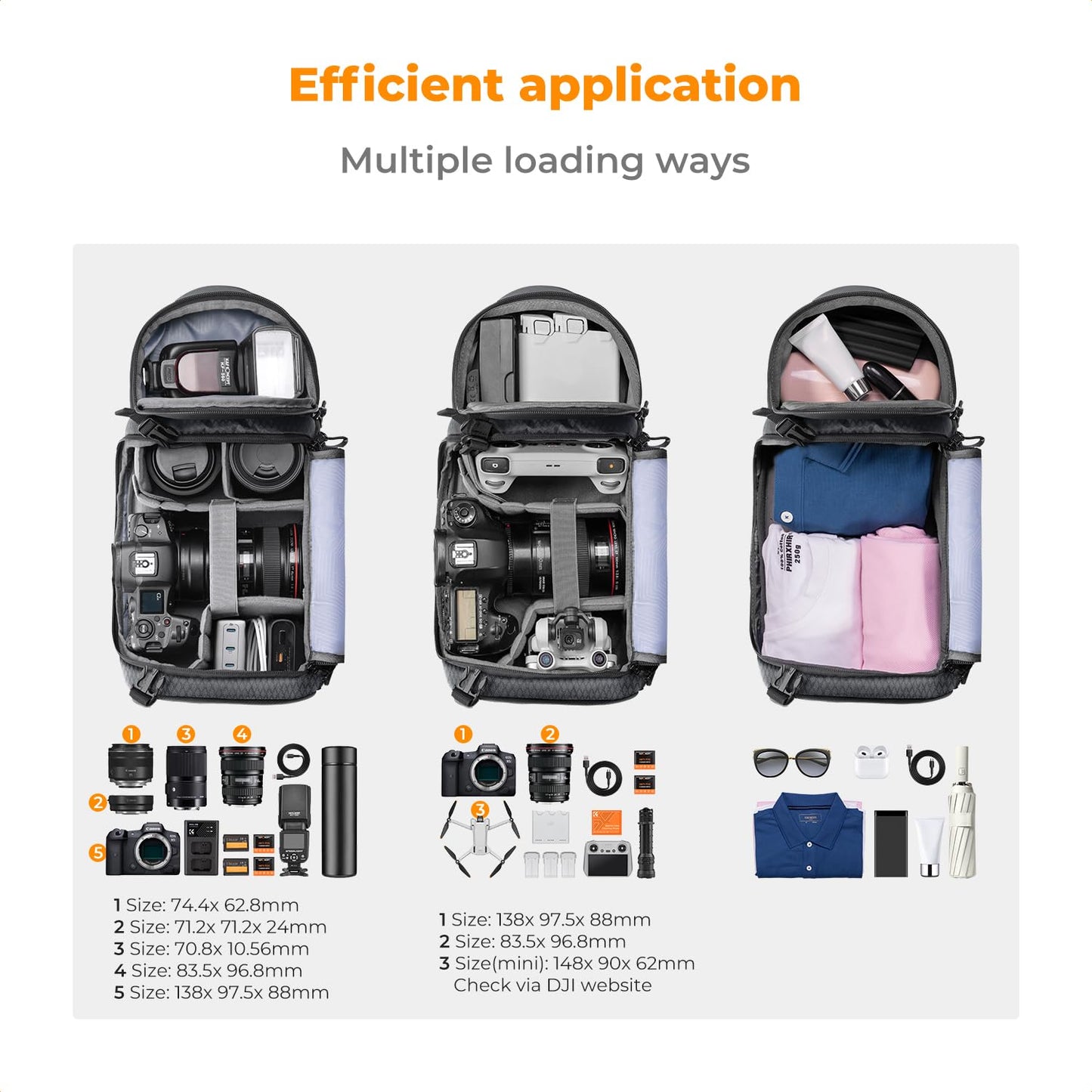 K&F CONCEPT Camera Shoulder Bag, Waterproof Camera Bag, Photography Daily Travel Camera Bag, Bags Photographer Photo Backpack, Grey - KF13.199V1