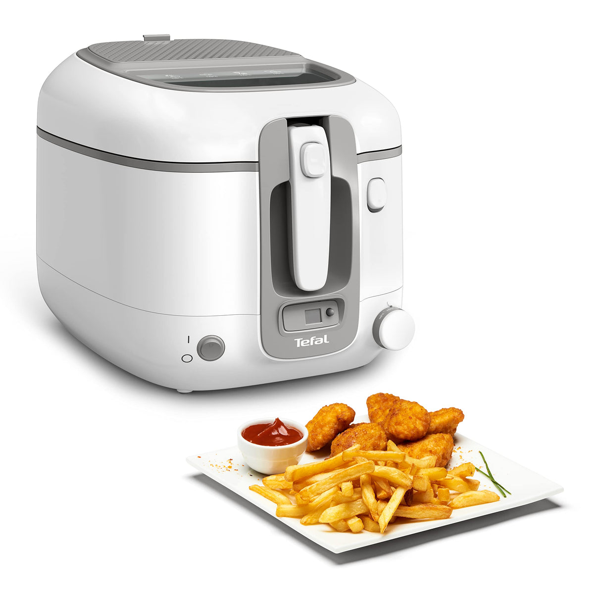 Tefal FR3141 Super Uno Friteuză | Carcasă termică | capacitate de până la 1,2 kg | cronometru digital | cartuș filtrant anti-odori | recipient interior detașabil, cu strat antiaderent | Alb/Gri