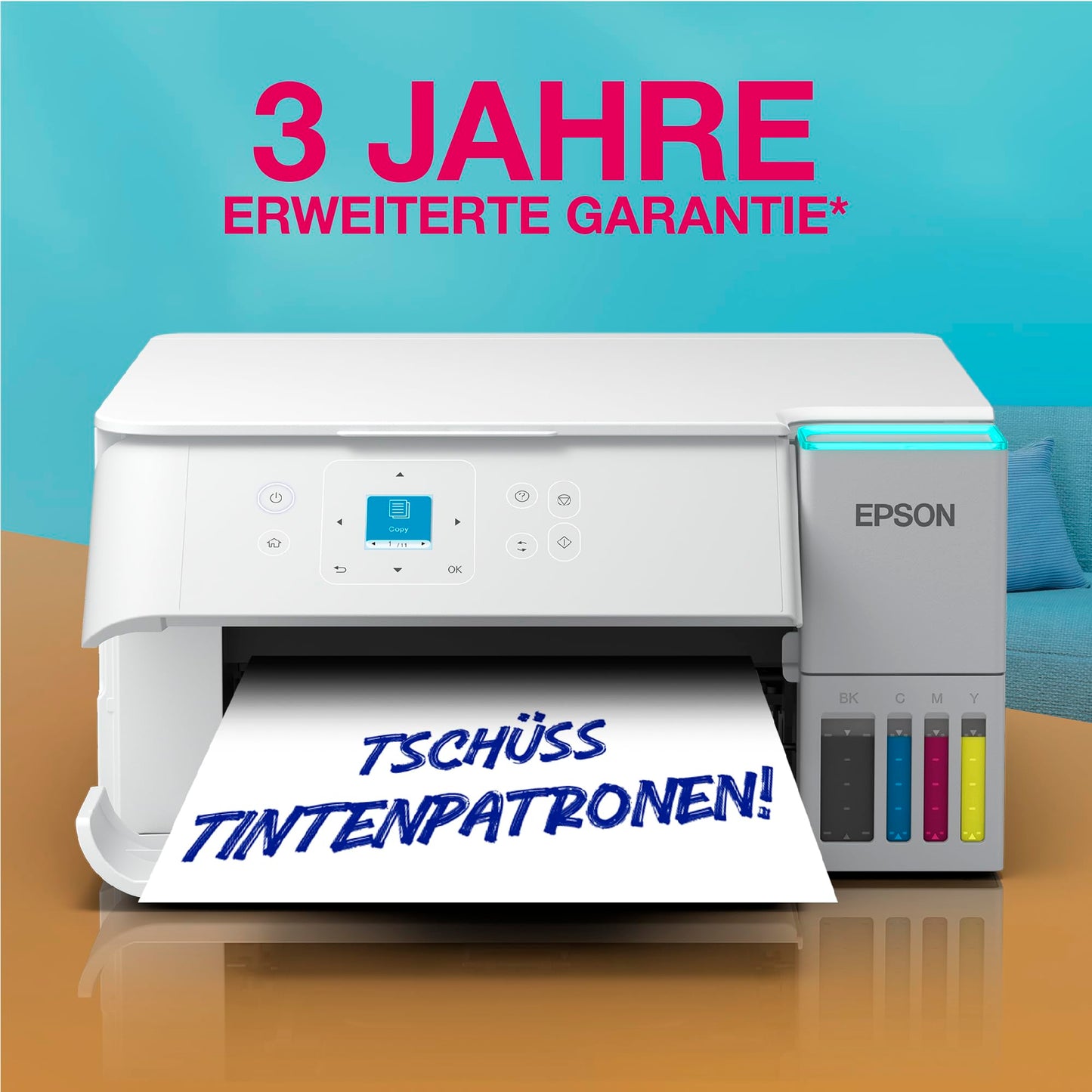 Epson EcoTank ET-2956 White A4 multifunction printer with Wi-Fi & AirPrint ink tank, scanning, copying & duplex printing, up to 3 years of ink included - C11CL41405