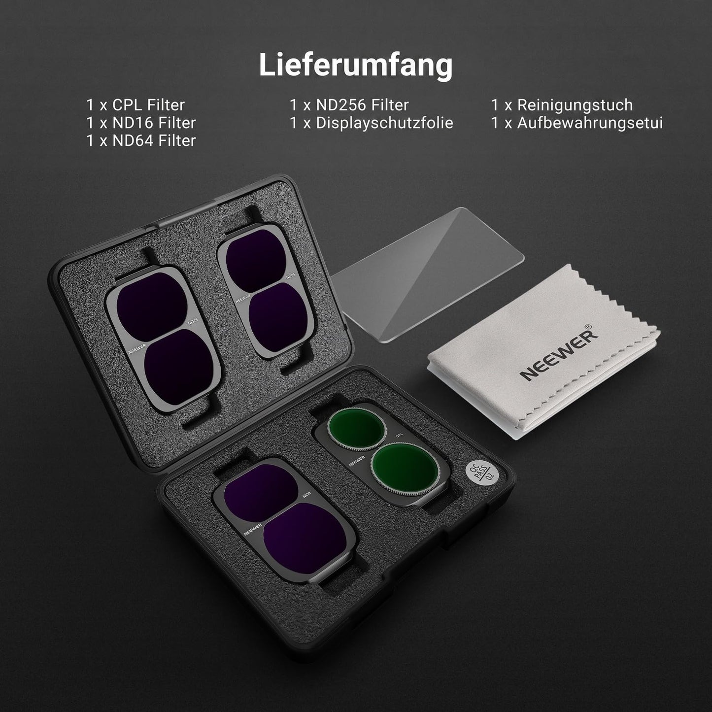 NEEWER CPL + ND Filter Set Compatible with DJI Osmo Pocket 4P Only, Circular Polarization Filter Gray Filter (ND16 + ND64 + ND256) Gimbal Action Cam Lens Filter Screen Protector Photography Accessories - FL-P21