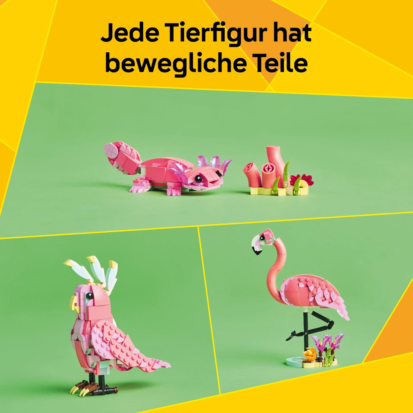 LEGO Creator 3in1 Wild Animals: Pink Flamingo - Convertible into Cockatoo Parrot Figure or Axolotl - Creative Birthday Gift for Girls & Boys from 8 Years - 31170