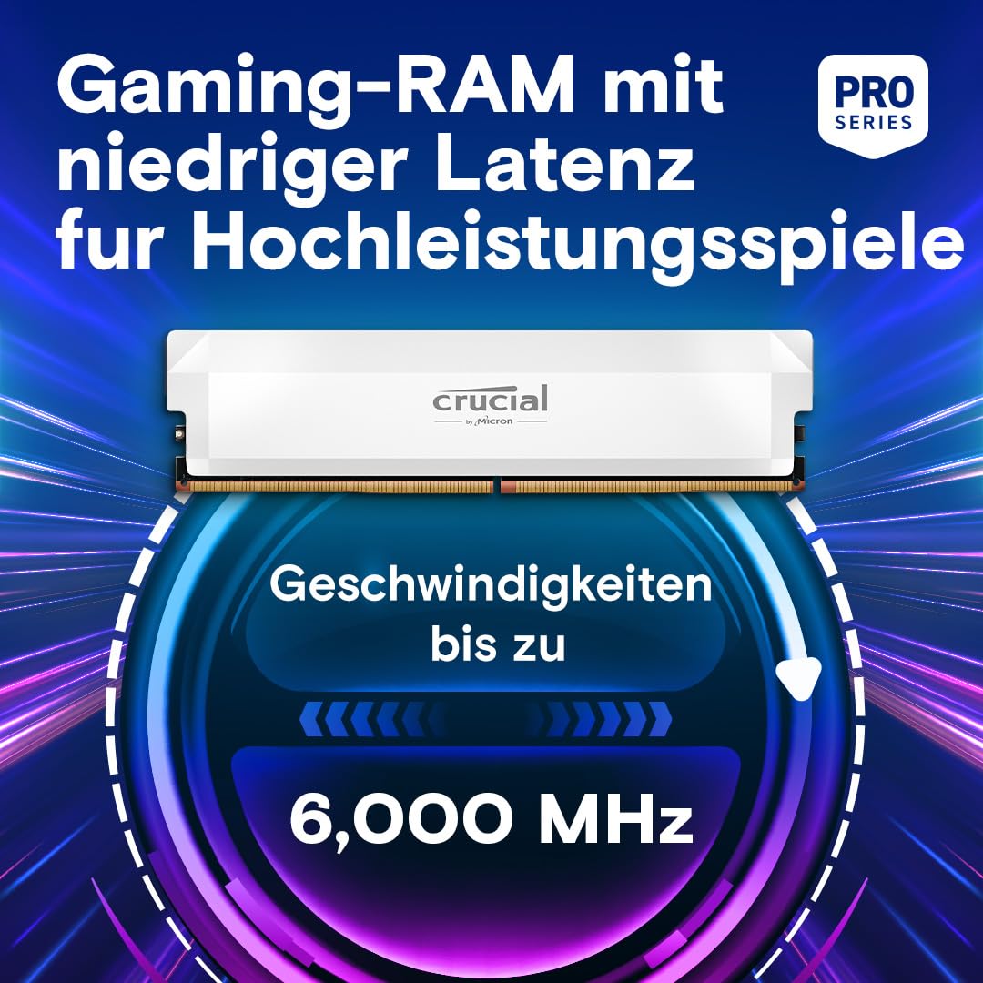 Crucial Pro DDR5 RAM 64GB Kit (2x32GB) 6000MHz CL40, Overclocking Gaming, Intel XMP 3.0 / AMD EXPO, PC Computer RAM, White - CP2K32G60C40U5W