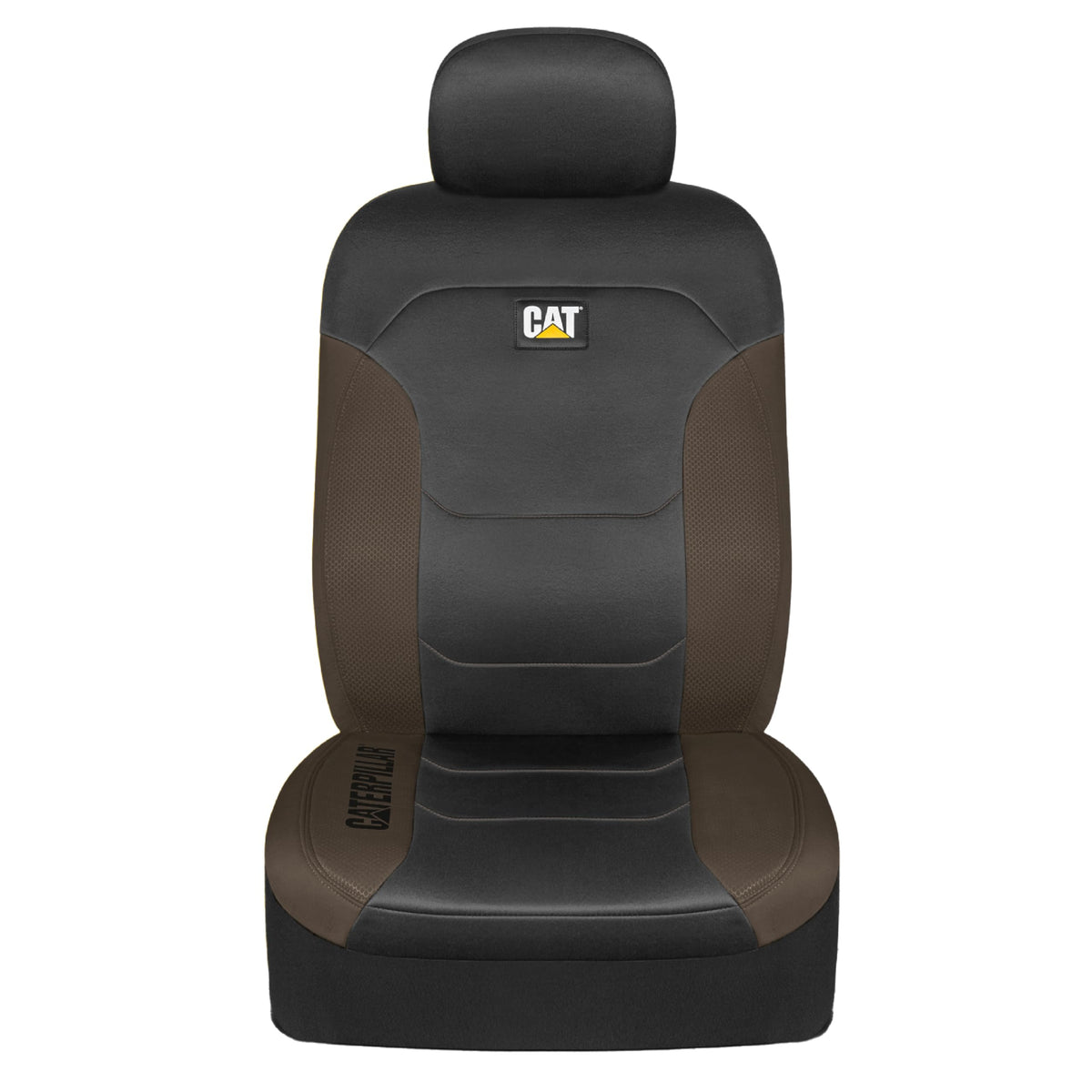 CAT® Flexfit™ seat covers for cars, trucks, and SUVs, front seat covers, airbag-compatible, interior covers, car accessories, 2-piece set, black/beige - CASC2274