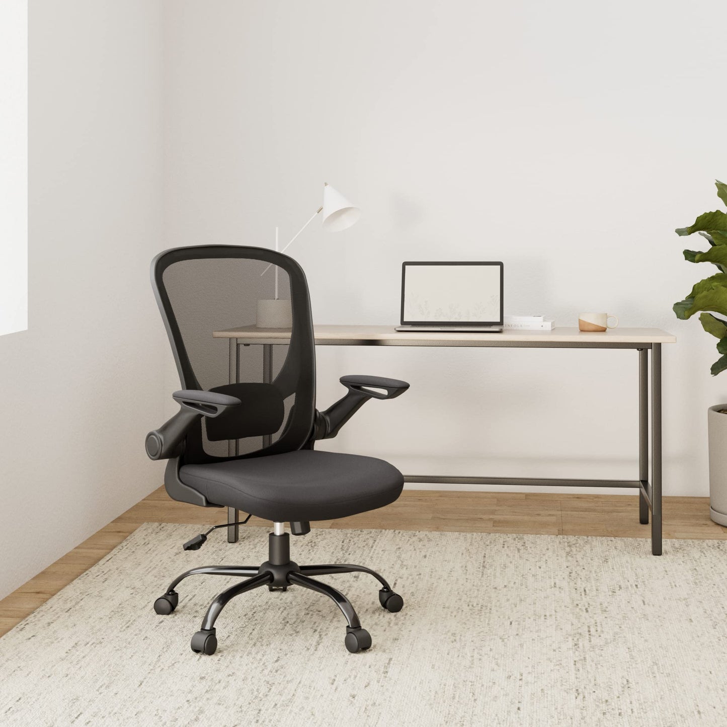 SONGMICS ergonomic office chair, swivel chair with mesh, lumbar and headrest, rocker function, 53 cm seat, folding armrests, study and bedroom, students, black OBN37BK