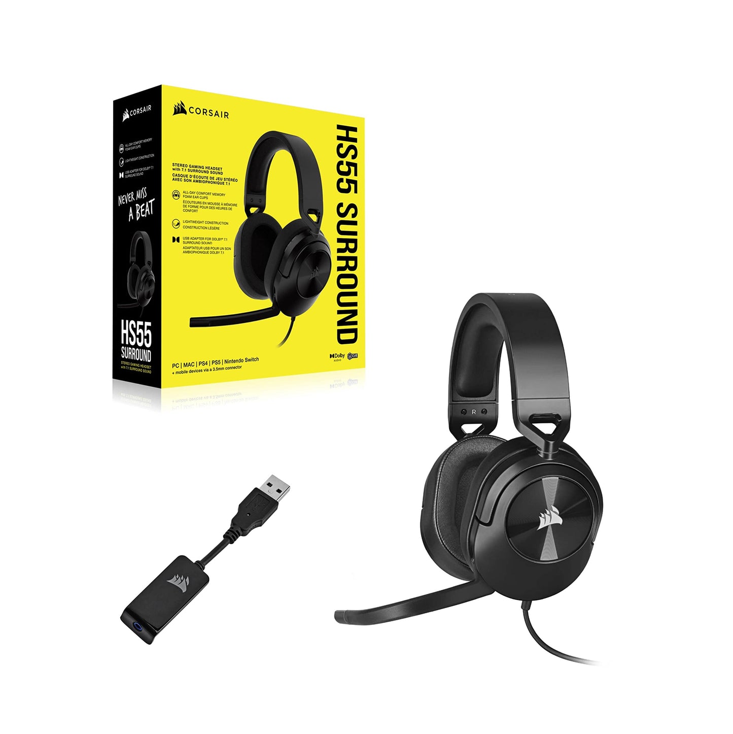 Corsair HS55 Surround Wired Gaming Headset - Carbon - CA-9011265-EU
