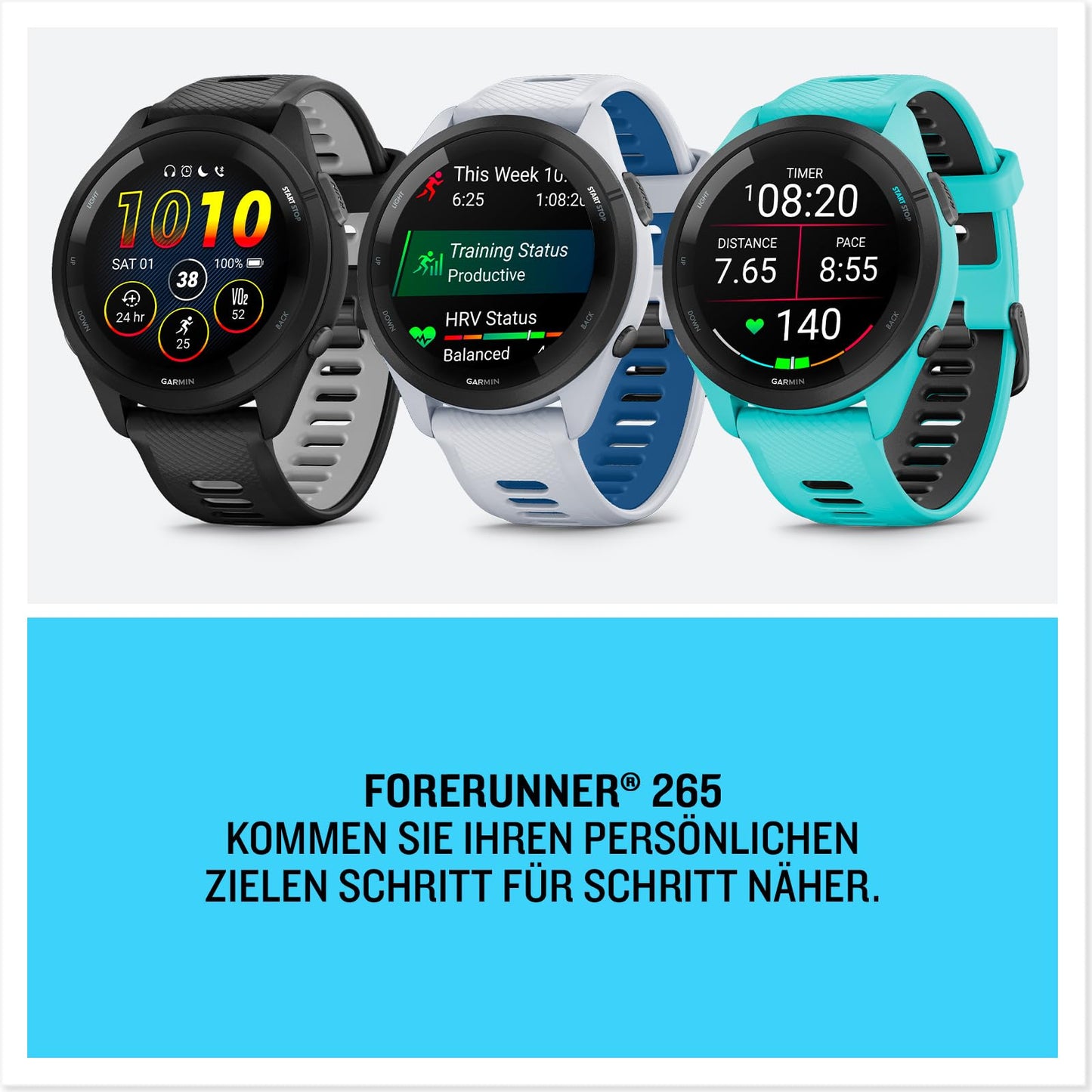 Garmin Forerunner 265 46mm - running watch, 1.3" AMOLED display, 13 days battery life, 30+ sports apps, training analysis, special running functions, training readiness, extended sleep functions, music - 010-02810-00