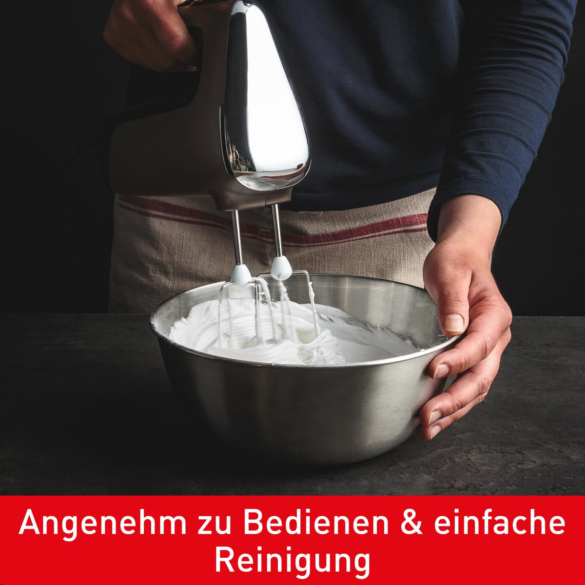 Tefal Power Mix Silence Mixer de mână, 600 Watt, regulator de viteză variabil, funcție Turbo și de ejectare, motor extrem de silențios, aparat de amestecat inclusiv 2 teluri și 2 cârlige de frământat, gri, HT650E38