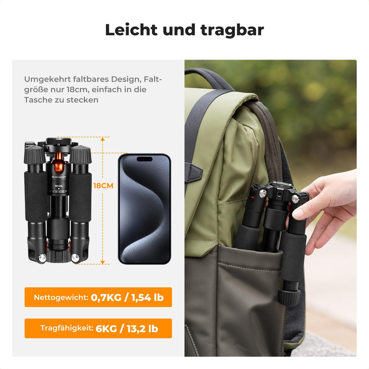 K&F CONCEPT Mini trepied, trepied pentru cameră de birou de 52 cm - S225A1+BH-25