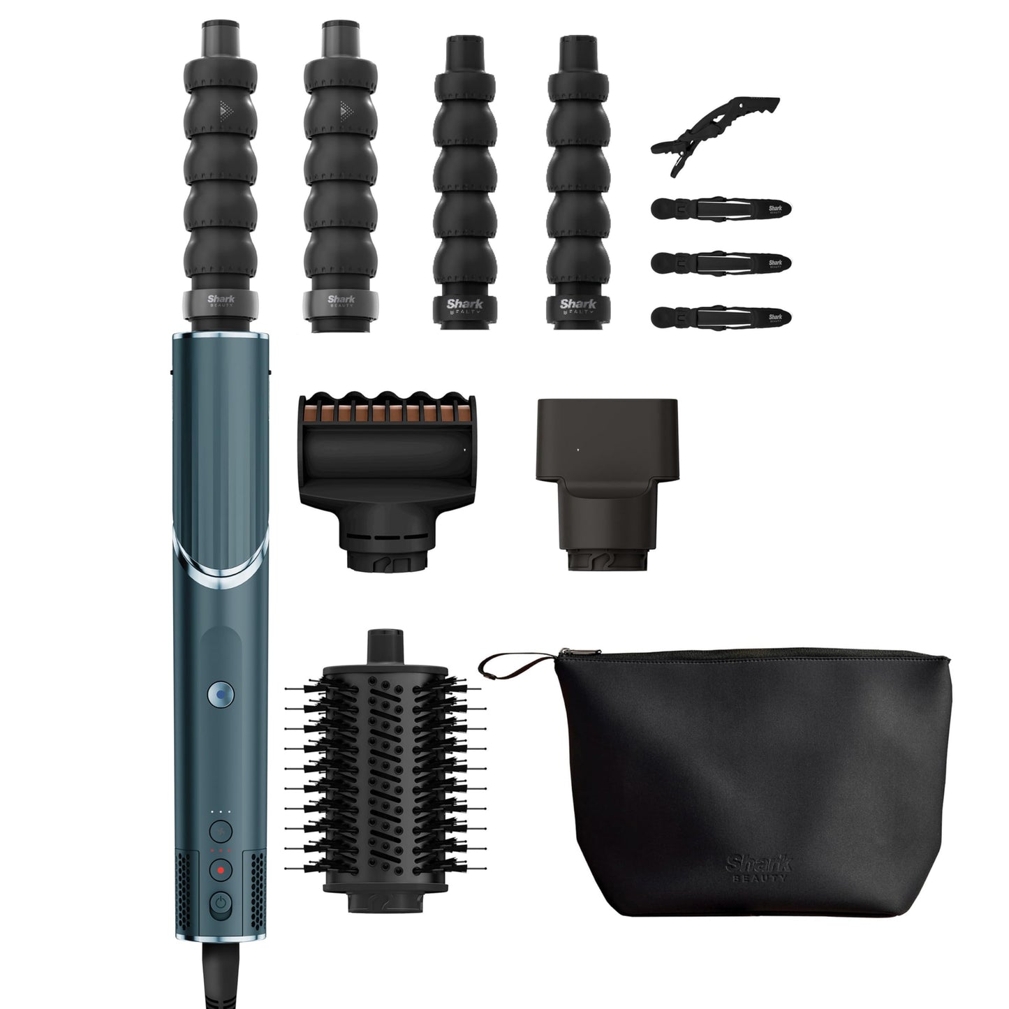Shark FlexStyle Limited Edition Teal 5-in-1 Hair Styler & Dryer Gift Set, Curl Attachments, Finishing Attachment, Oval Brush, Concentrator, Hair Clip, Storage Bag, HD456TLEU