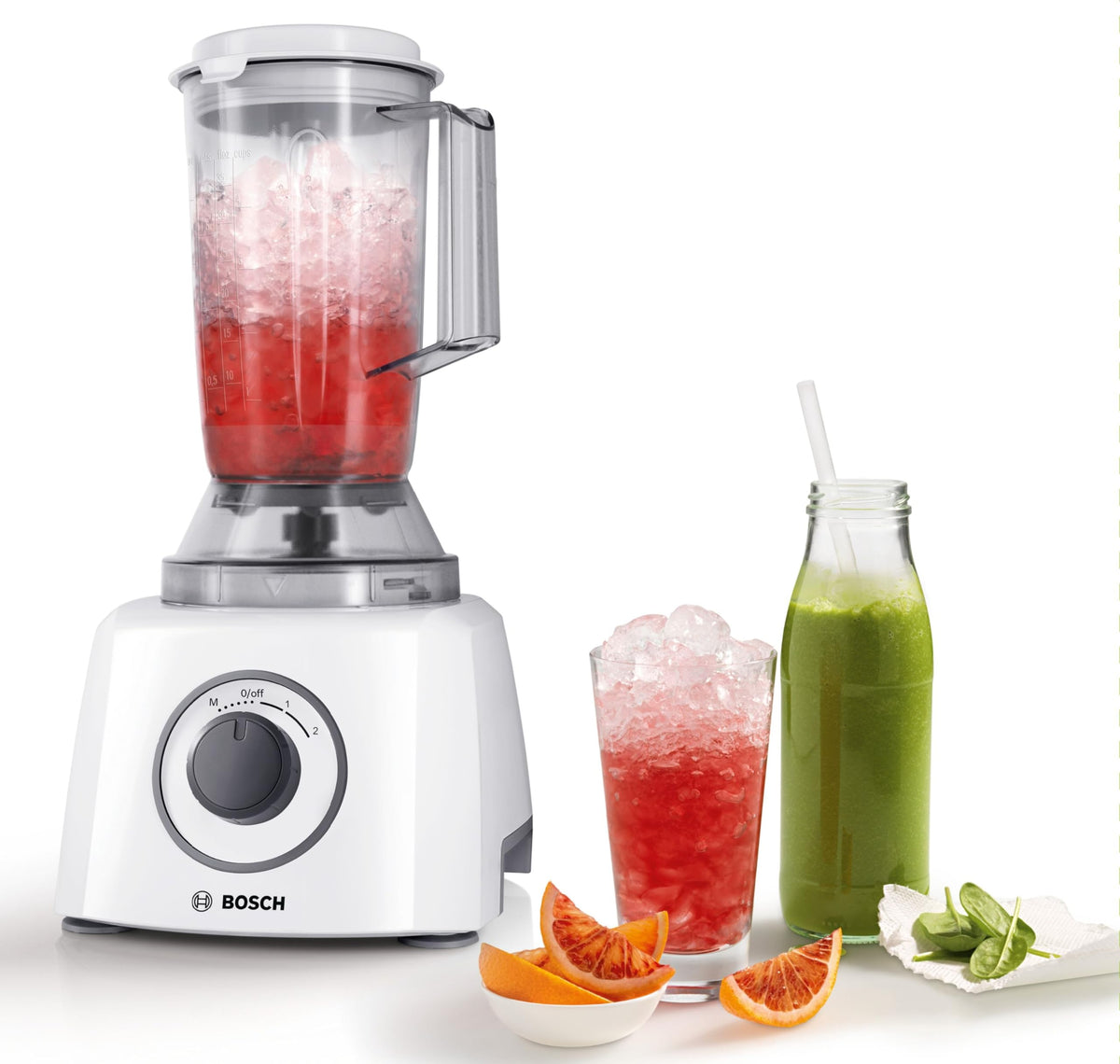 Bosch Compact Kitchen Machine Multi Talent 3, 30 functions, universal knife, slicing/grating disc, mixing bowl 2.3 L, blender 1.0 L, white, 800 W, small kitchen machine, MCM3200W