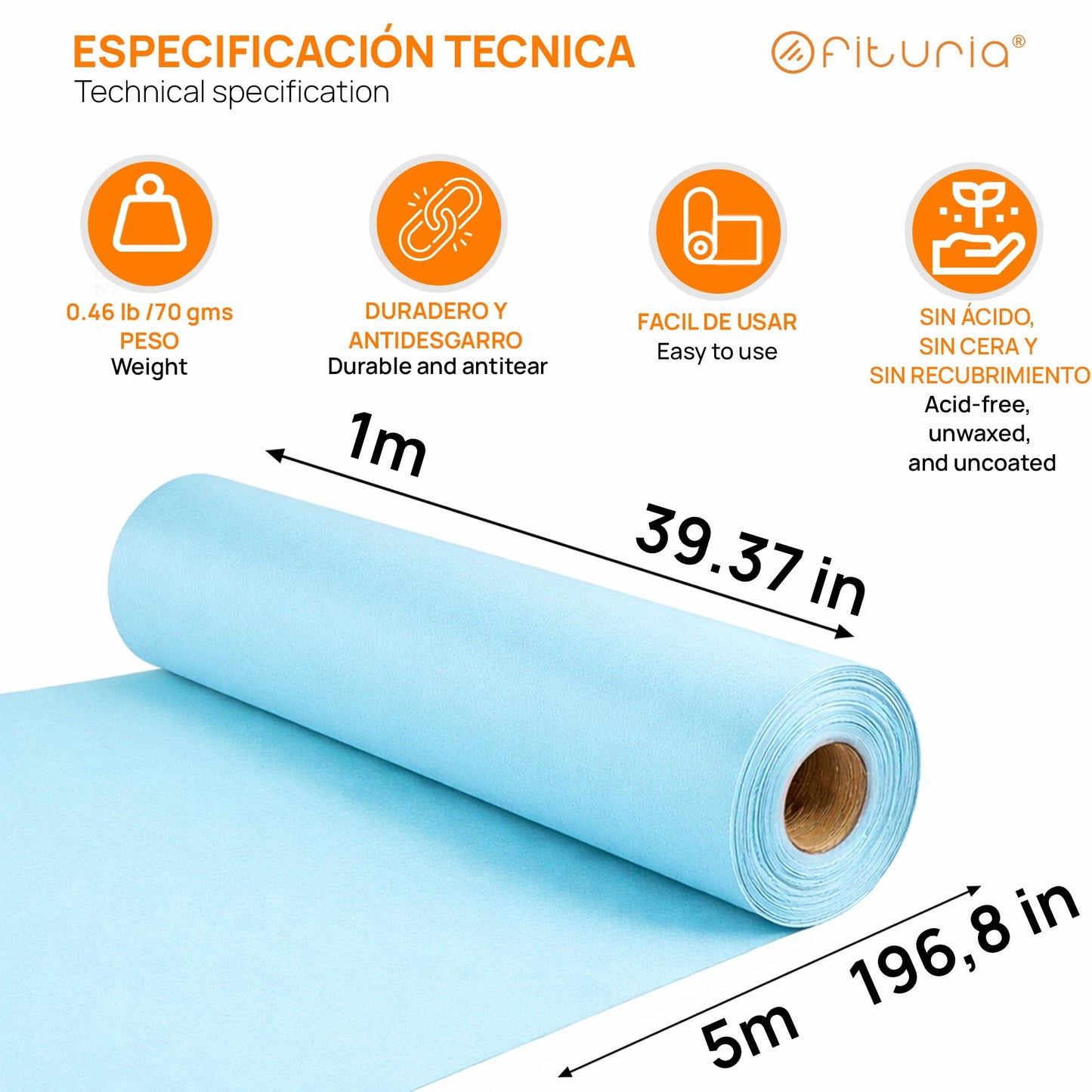 OFITURIA Kraft Paper Blue Pastel - Roll 1 × 5 m - 6 Rolls - Wrapping Paper and Packaging Paper - Craft Paper for DIY, Decoration and Sewing Patterns - Tear-Resistant and Easy to Cut - COM620-parent2