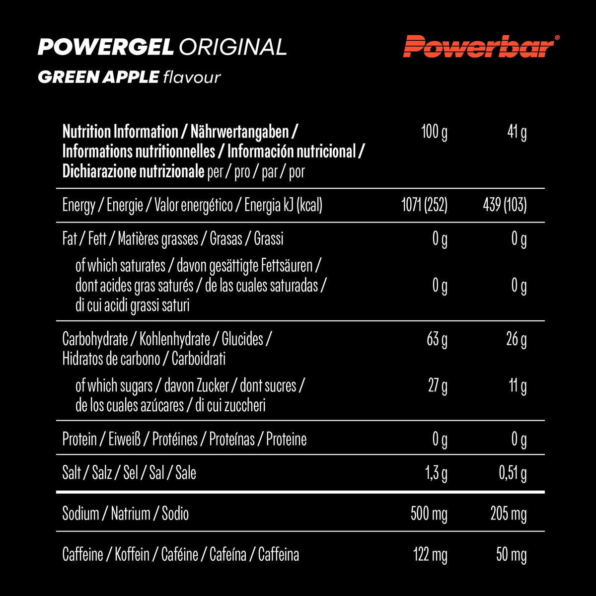 Powerbar PowerGel (24x41g) Măr verde (cu cafeină) - Energie & Rezistență - Gel energetic - 22010100