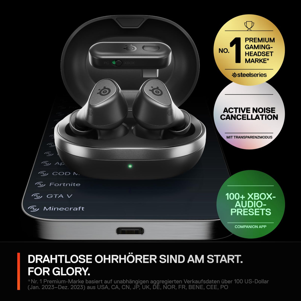 SteelSeries Arctis GameBuds for Xbox – Wireless In Ear Gaming Headphones – 2.4GHz + BT 5.3 – ANC/Transparency Mode – Water Resistant IP55 – 40H Battery – Wireless Charging – Xbox, PS5, PC, Switch 2, Mobile - 61707