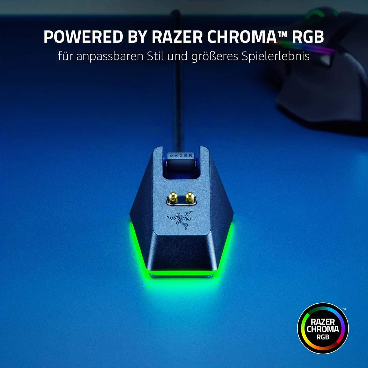 Razer Mouse Dock Chroma - Stație de încărcare cu iluminare RGB pentru DeathAdder V2 Pro, Viper Ultimate, Basilisk Ultimate, Naga Pro (Stație de încărcare magnetică pentru mouse, antiderapantă) Negru - RC30-03050200-R3M1