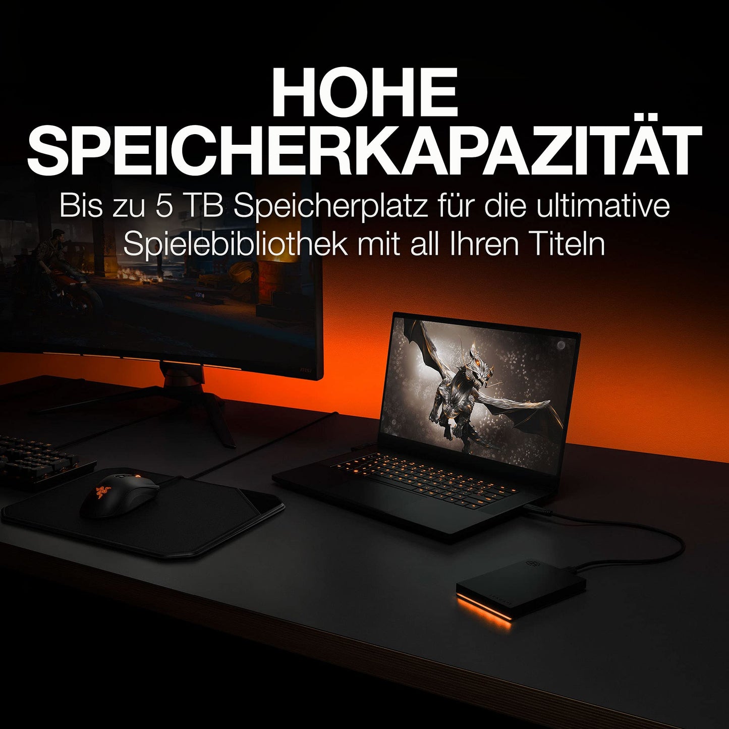 Seagate FireCuda Gaming HDD 1TB, Portable External Hard Drive, PC Gaming, USB 3/2, incl. Data Rescue Service (STKL1000400)