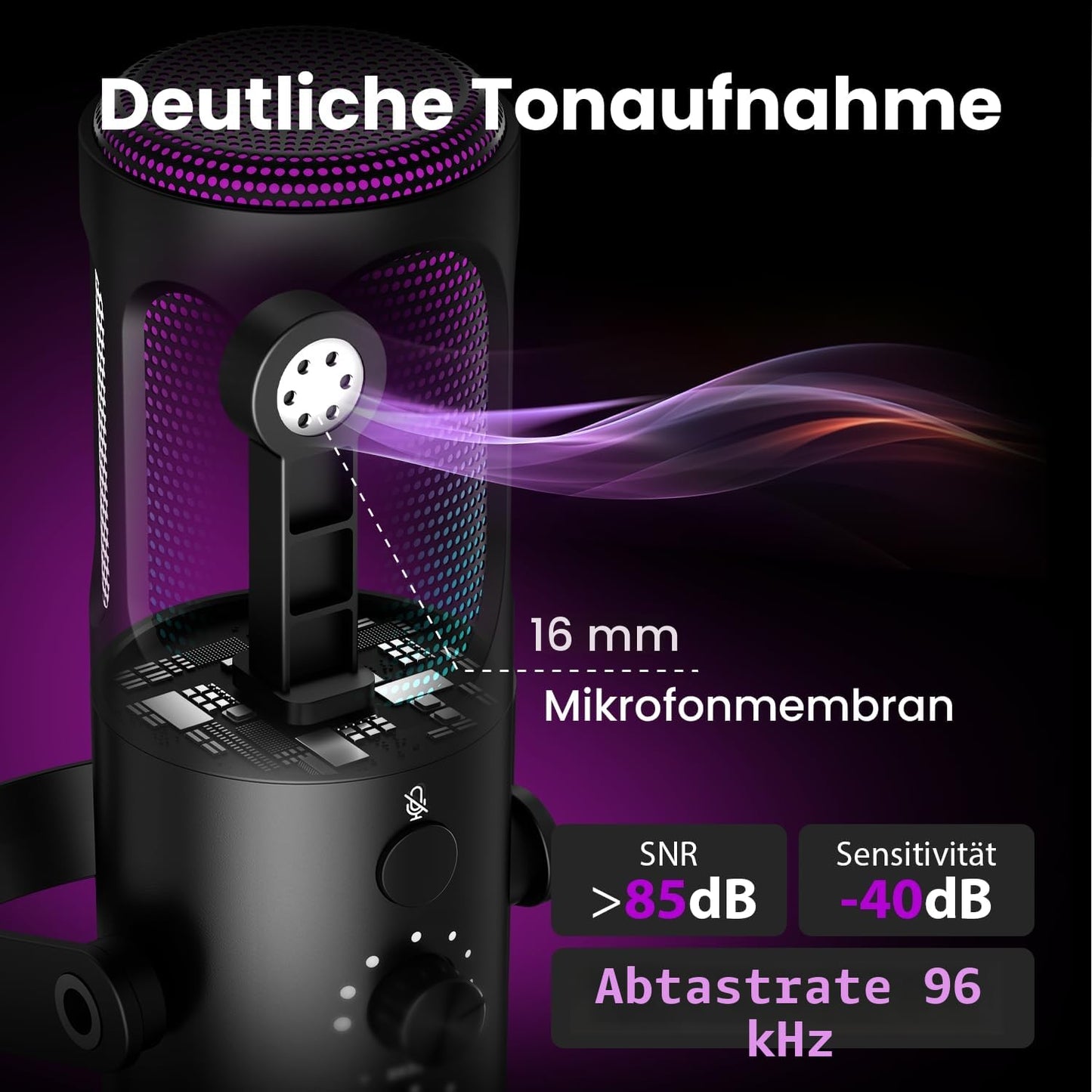 Ortizan USB gaming microphone PC with swivel arm, mute and monitoring - C1