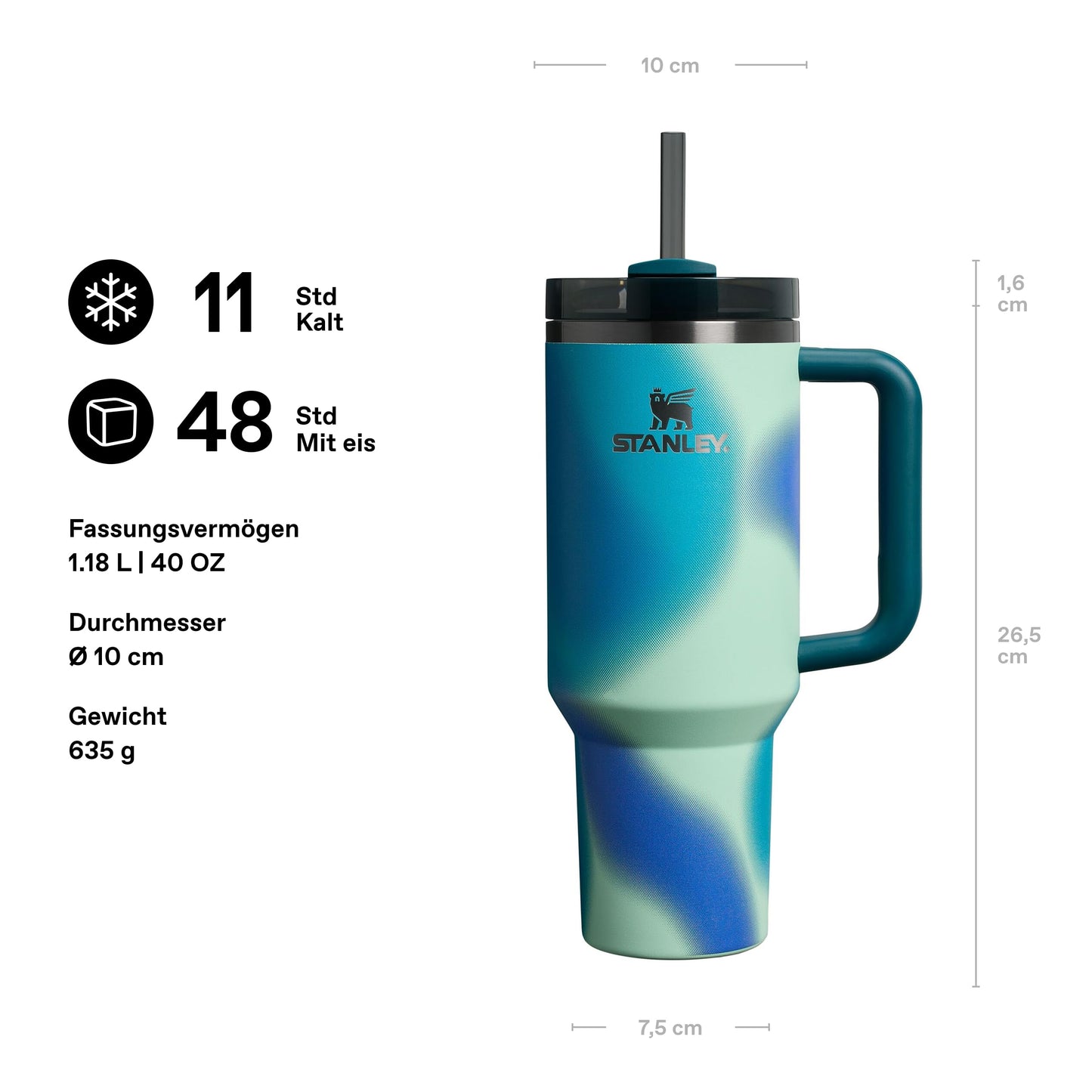 STANLEY 1913 Quencher H2.0 Flowstate Drinking Bottle with Straw 1.2L - Thermo Mug Cools 11 Hours - 48 Hours Ice Cooled - Thermos Bottle BPA Free - Stainless Steel Drinking Cup - Coastal Teal Motion - 100000115754