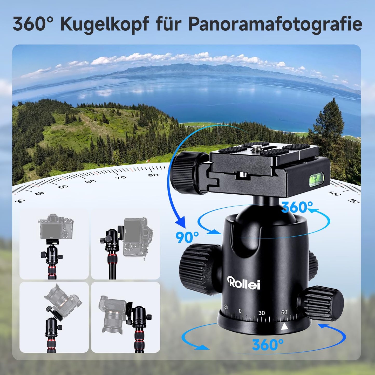 Rollei Compact Traveler No.2 XL photo tripod camera with extension arm 213cm - 26978