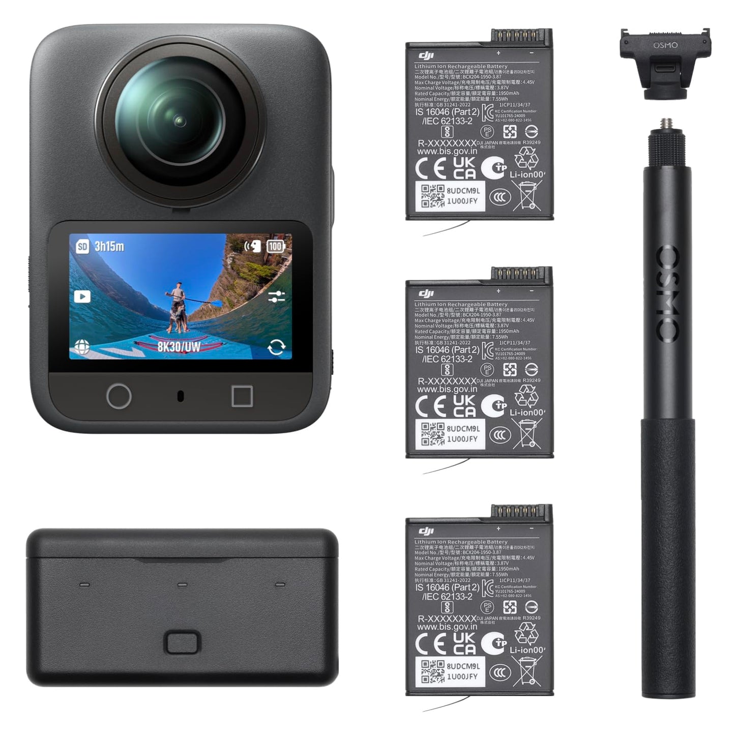 DJI Osmo 360 Adventure Combo - 360 camera with 1-inch sensor, 8K-360° video, 4K/120fps & 170° field of view, 120MP photos, action cam & vlog camera, magnetic quick release, 3 batteries & charging case - OQ001