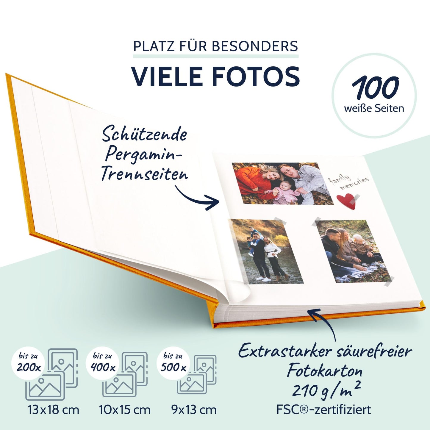 goldbuch 31705 photo album, Summertime, approx. 30 x 31 cm, photo book with 100 white pages with glassine dividers, album for gluing photos, linen cover, memory album, hardcover in yellow