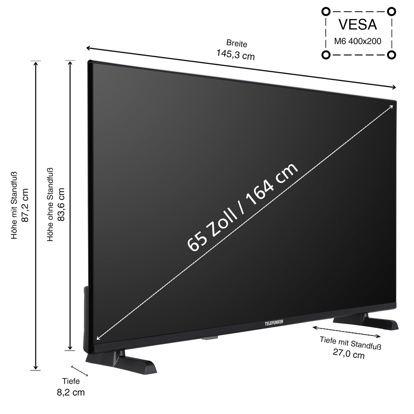 TELEFUNKEN QLED TV 65 inch Smart TV VIDAA QU65VP750S 4K TV UHD, HDR TV with Dolby Vision, Dolby Atmos, triple tuner and 6 months HD+ incl., LED TV black